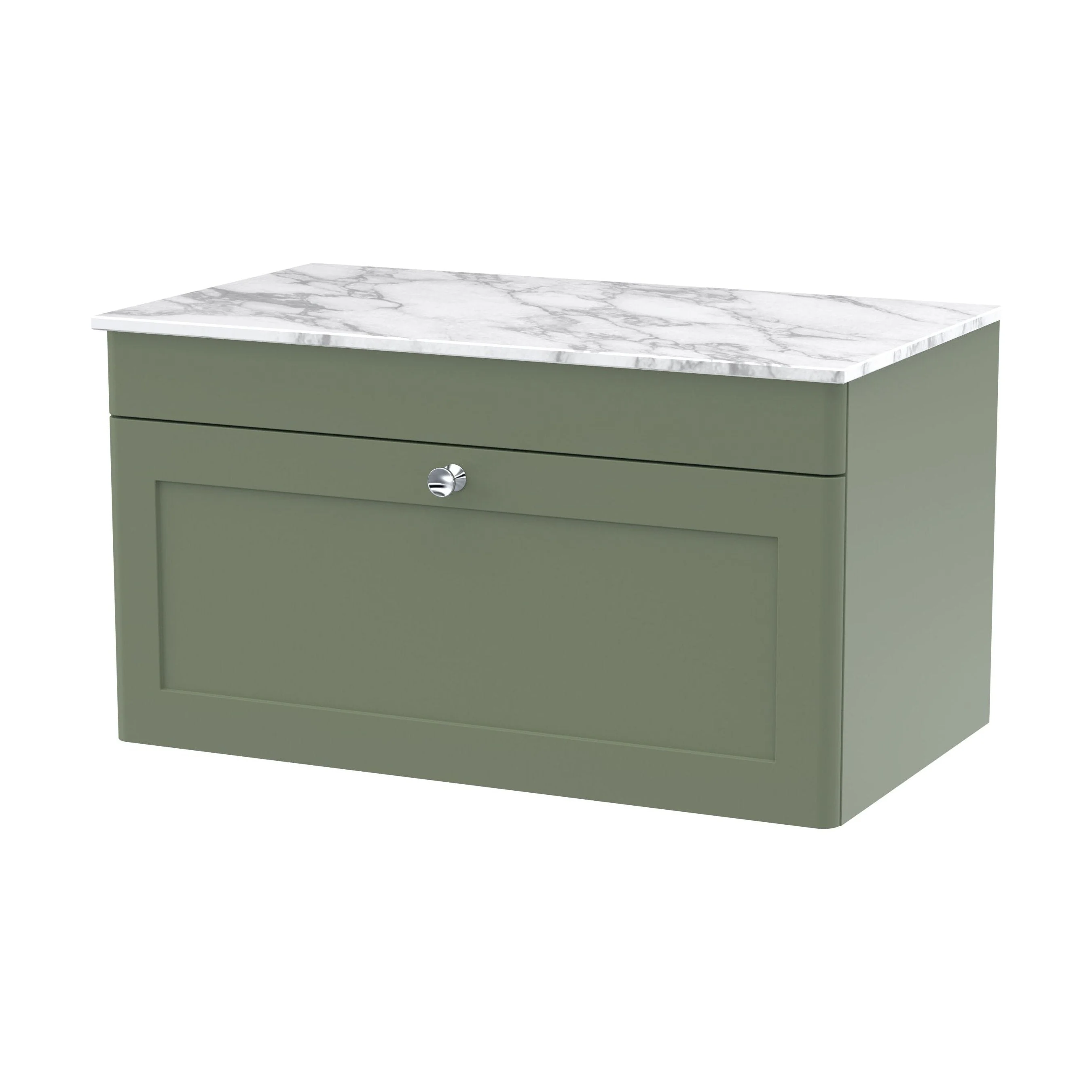 Swynnerton Traditional 1 Drawer Wall Hung Vanity Unit with Marble Top, Satin Green, 800mm