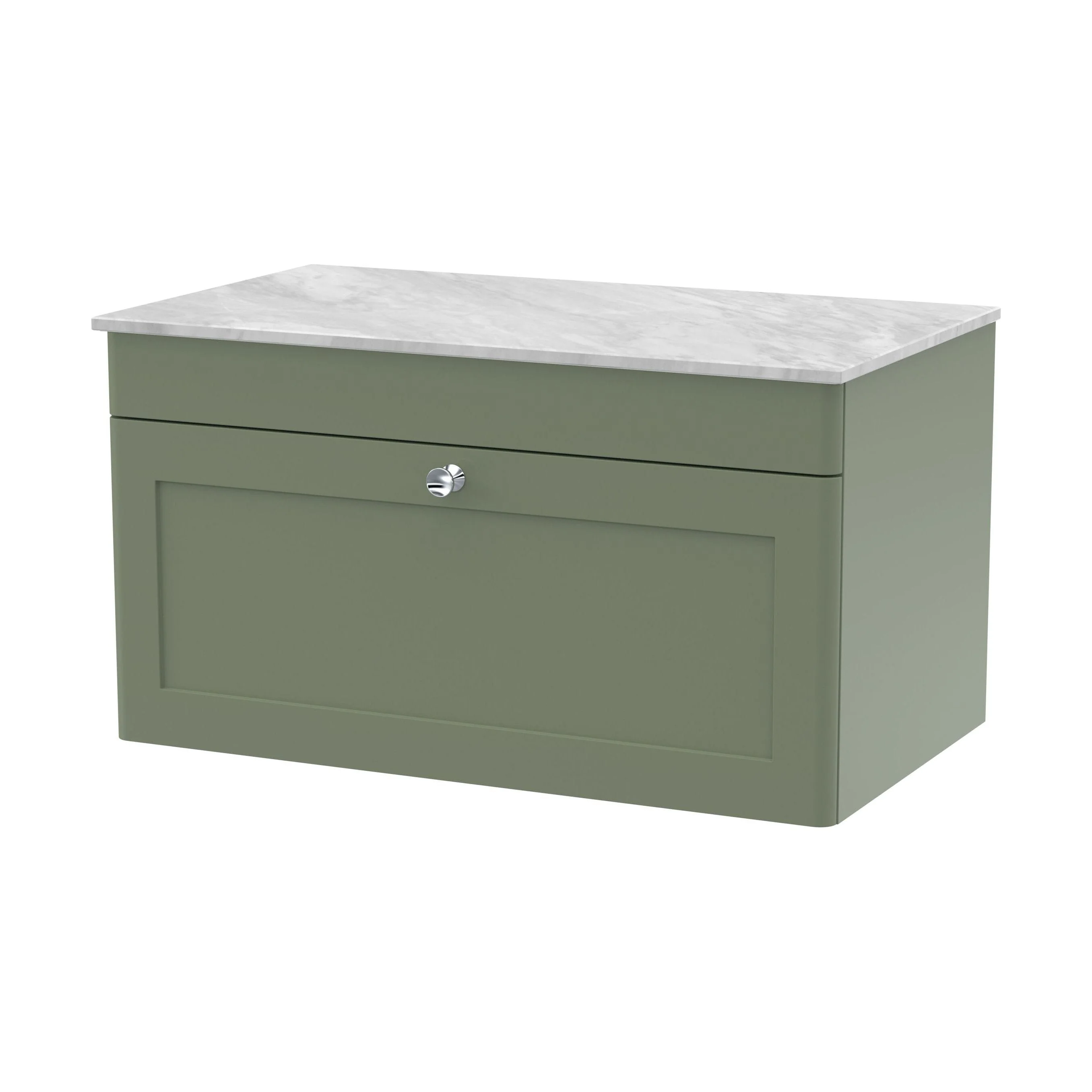 Swynnerton Traditional 1 Drawer Wall Hung Vanity Unit with Marble Top, Satin Green, 810mm