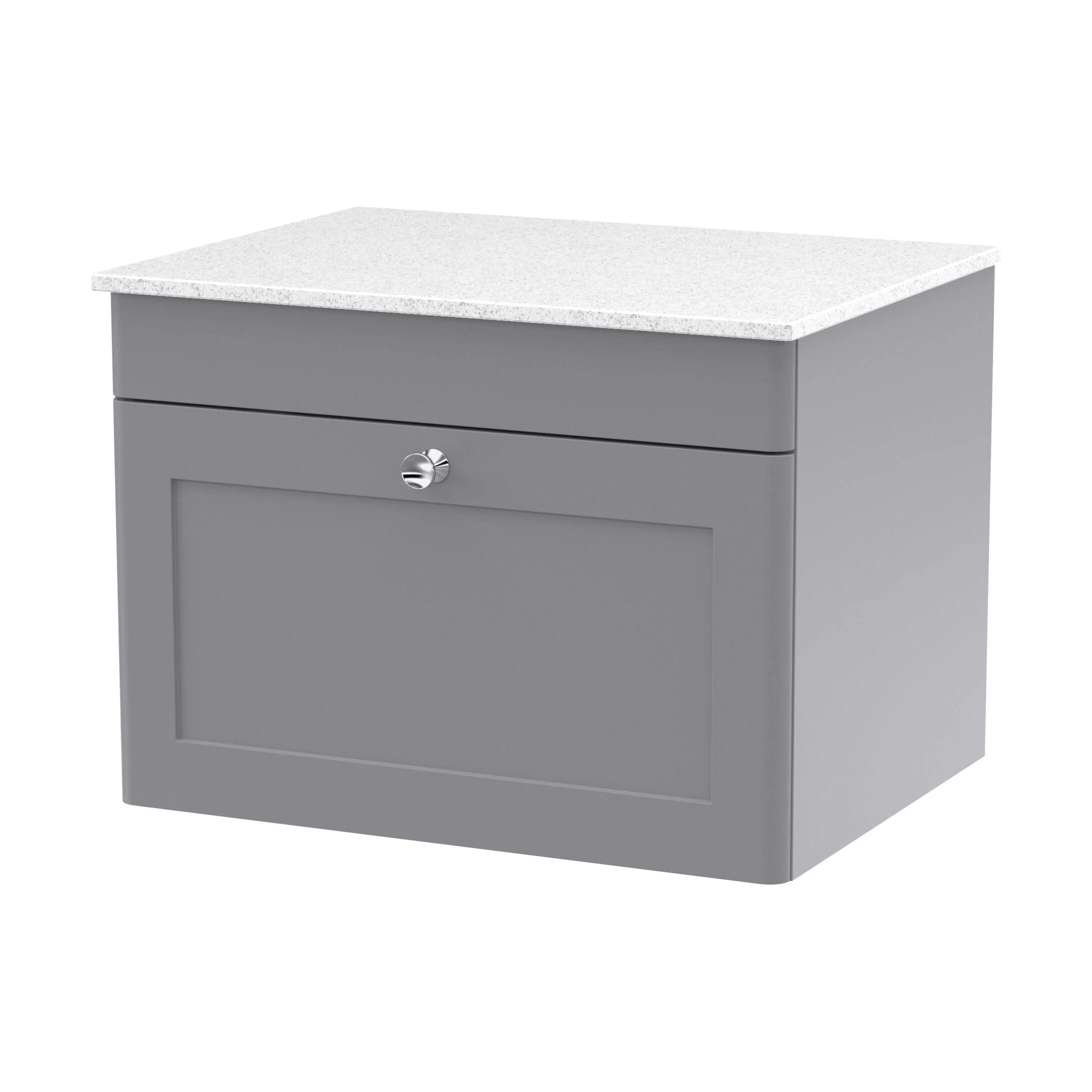 Swynnerton Traditional 1 Drawer Wall Hung Vanity Unit with Marble Top, Satin Grey, 600mm