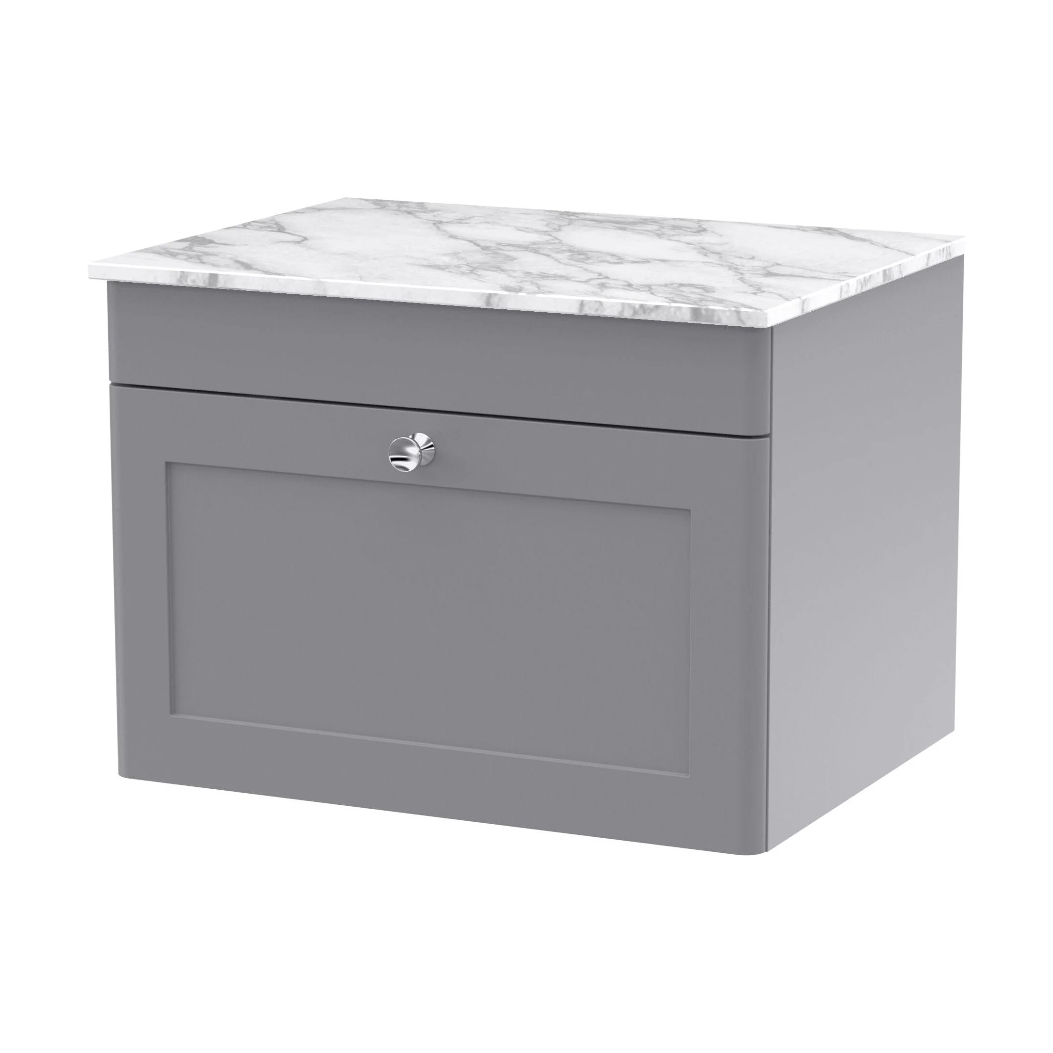 Swynnerton Traditional 1 Drawer Wall Hung Vanity Unit with Marble Top, Satin Grey, 600mm