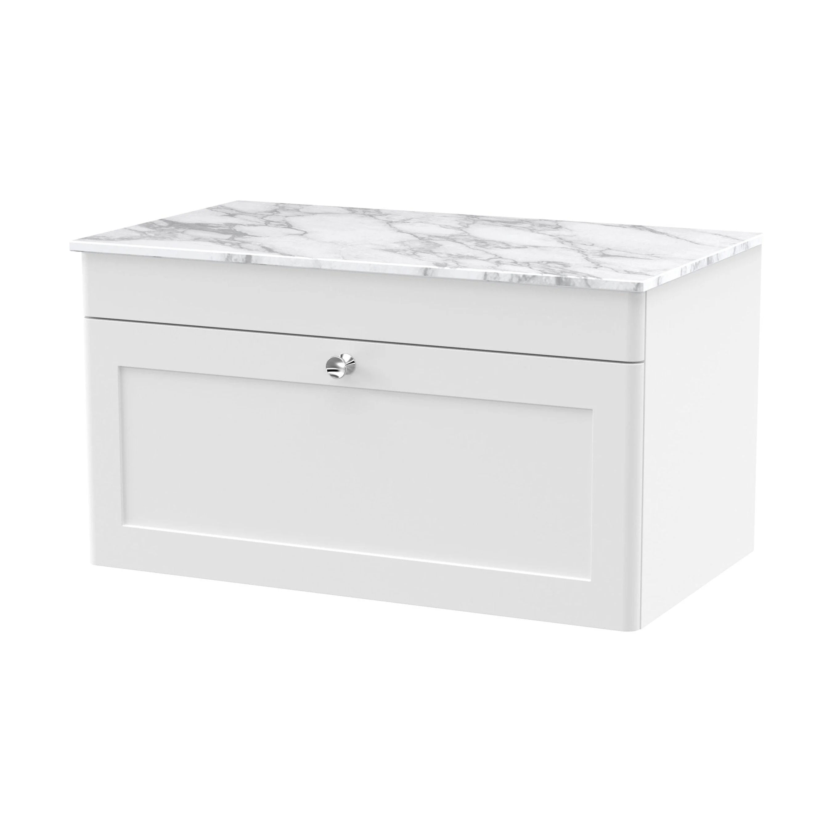 Swynnerton Traditional 1 Drawer Wall Hung Vanity Unit with Marble Top, Satin White, 800mm