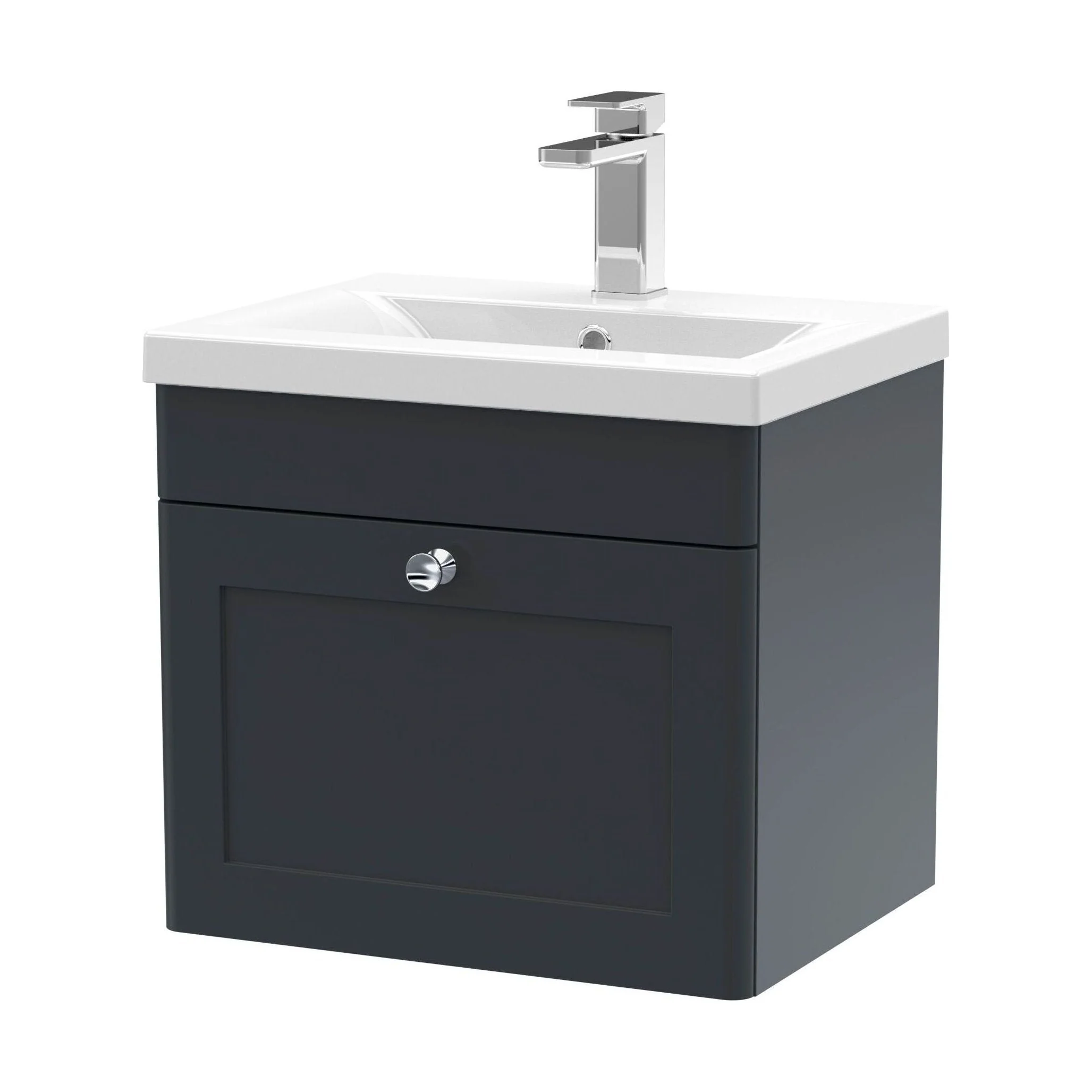 Swynnerton Traditional 1 Drawer Wall Hung Vanity Unit with Mid-Edge Basin, Dark Grey, 500mm