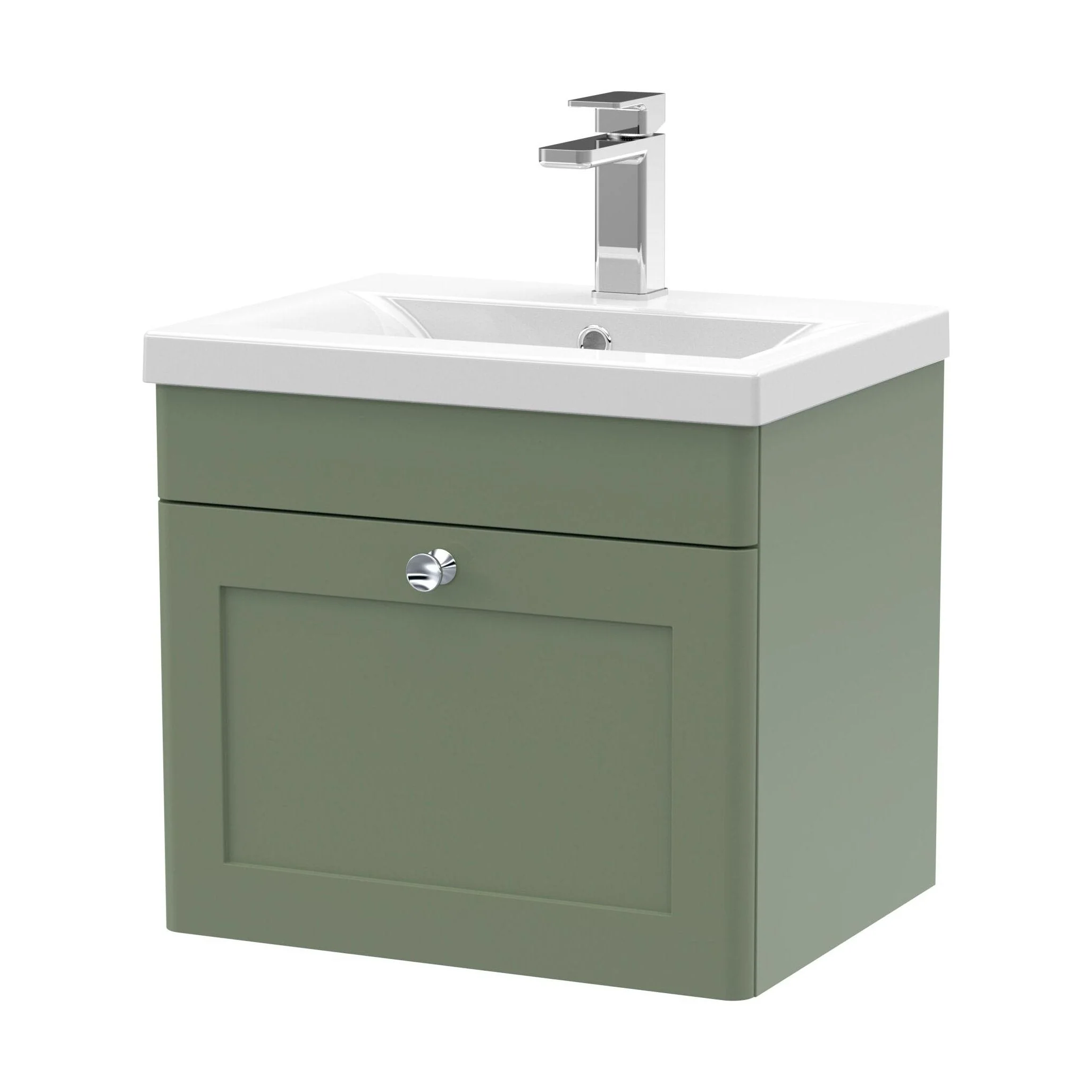 Swynnerton Traditional 1 Drawer Wall Hung Vanity Unit with Mid-Edge Basin, Satin Green, 500mm