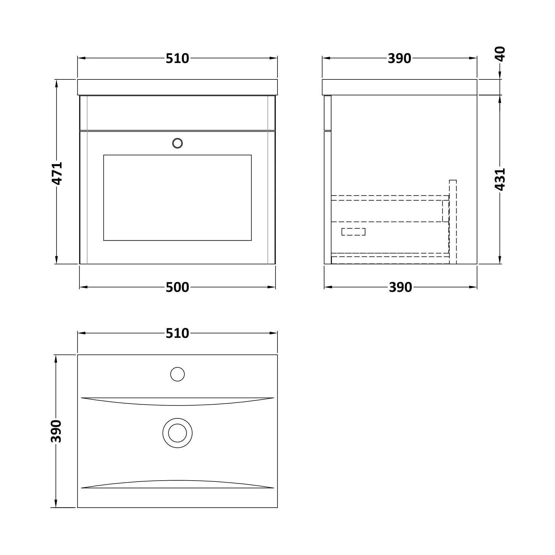 Swynnerton Traditional 1 Drawer Wall Hung Vanity Unit with Mid-Edge Basin, Satin Green, 500mm - Image 2