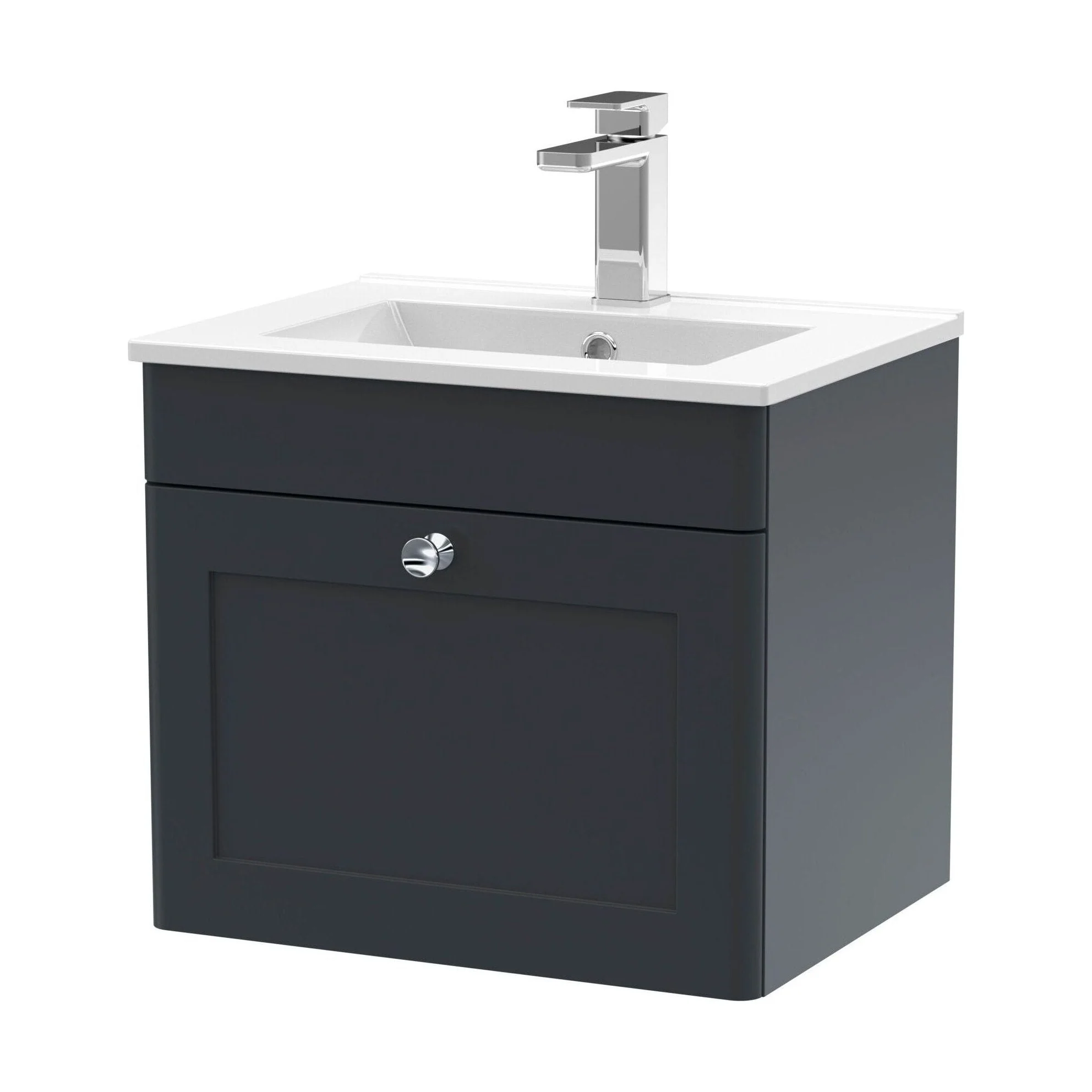 Swynnerton Traditional 1 Drawer Wall Hung Vanity Unit with Minimalist Basin, Dark Grey, 500mm