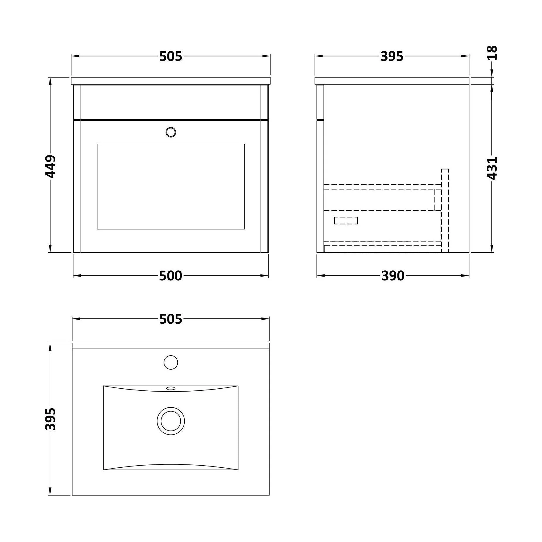 Swynnerton Traditional 1 Drawer Wall Hung Vanity Unit with Minimalist Basin, Dark Grey, 500mm - Image 2