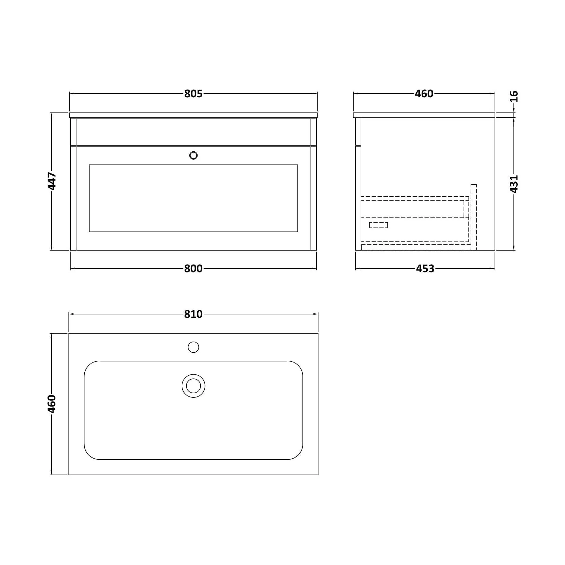Swynnerton Traditional 1 Drawer Wall Hung Vanity Unit with Stone Basin, Dark Grey, 800mm - Image 2