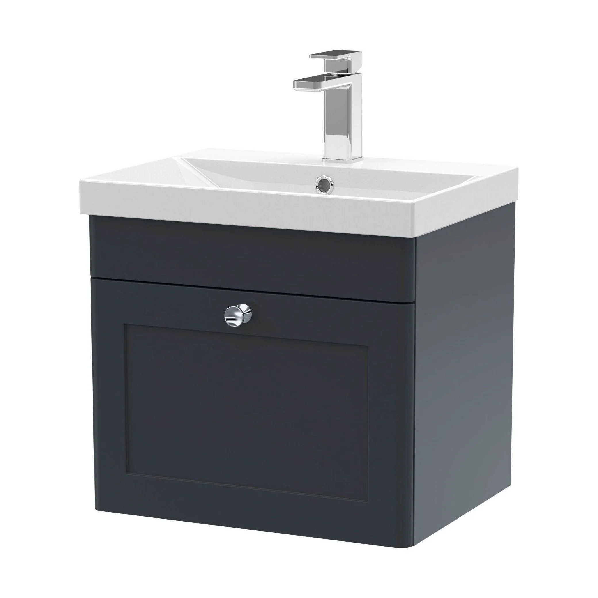 Swynnerton Traditional 1 Drawer Wall Hung Vanity Unit with Thin Edge Basin, Dark Grey, 500mm