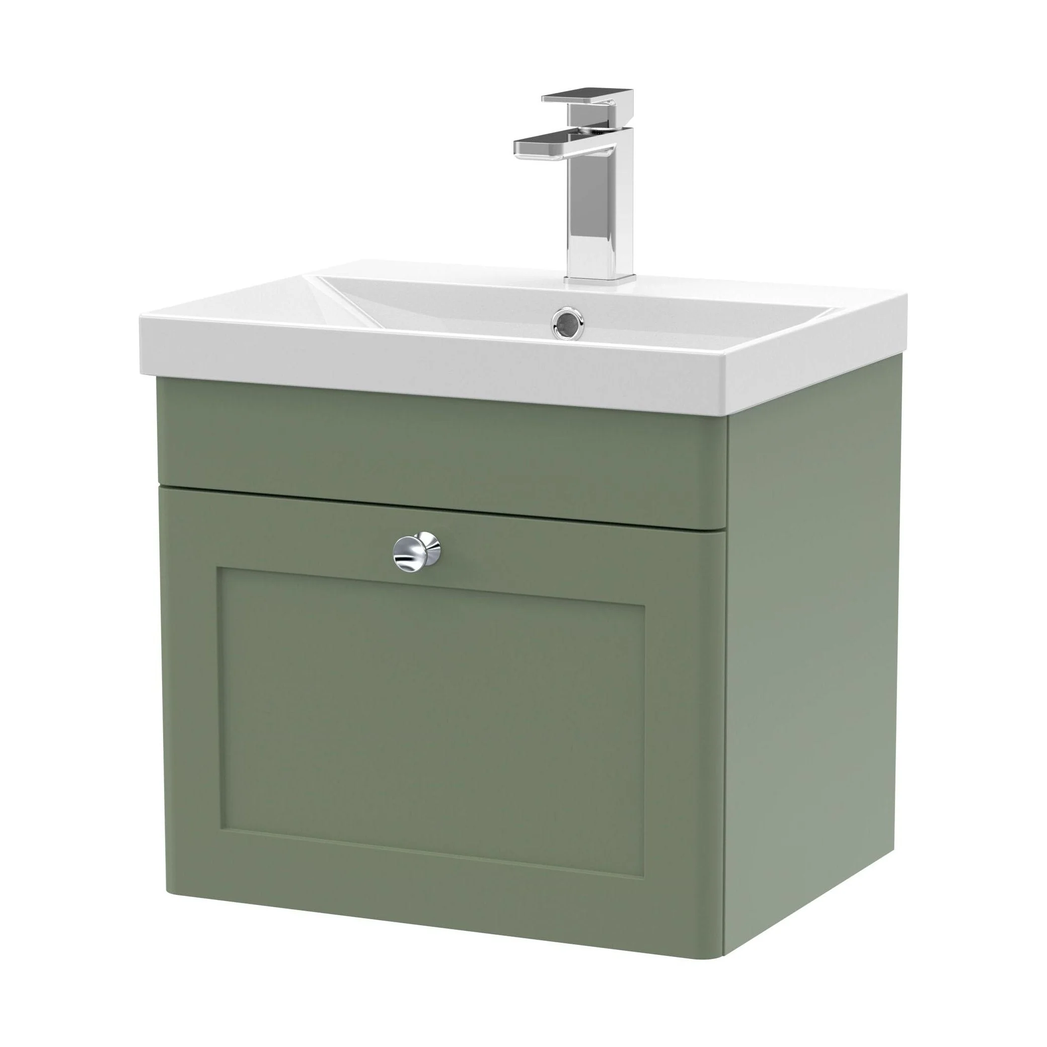 Swynnerton Traditional 1 Drawer Wall Hung Vanity Unit with Thin Edge Basin, Satin Green, 500mm