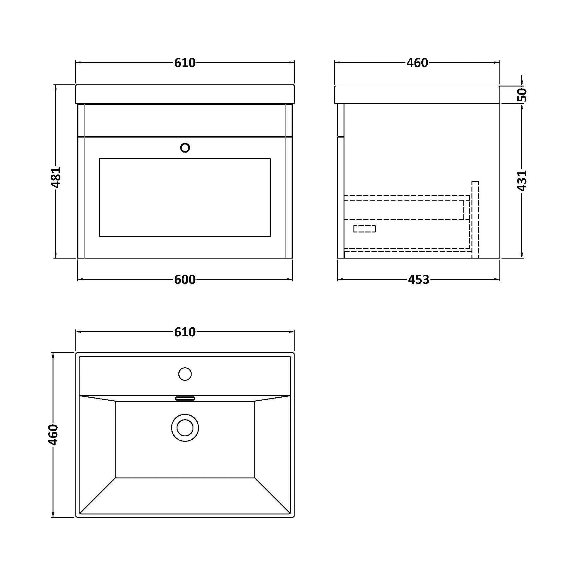 Swynnerton Traditional 1 Drawer Wall Hung Vanity Unit with Thin Edge Basin, Satin Green, 600mm - Image 2