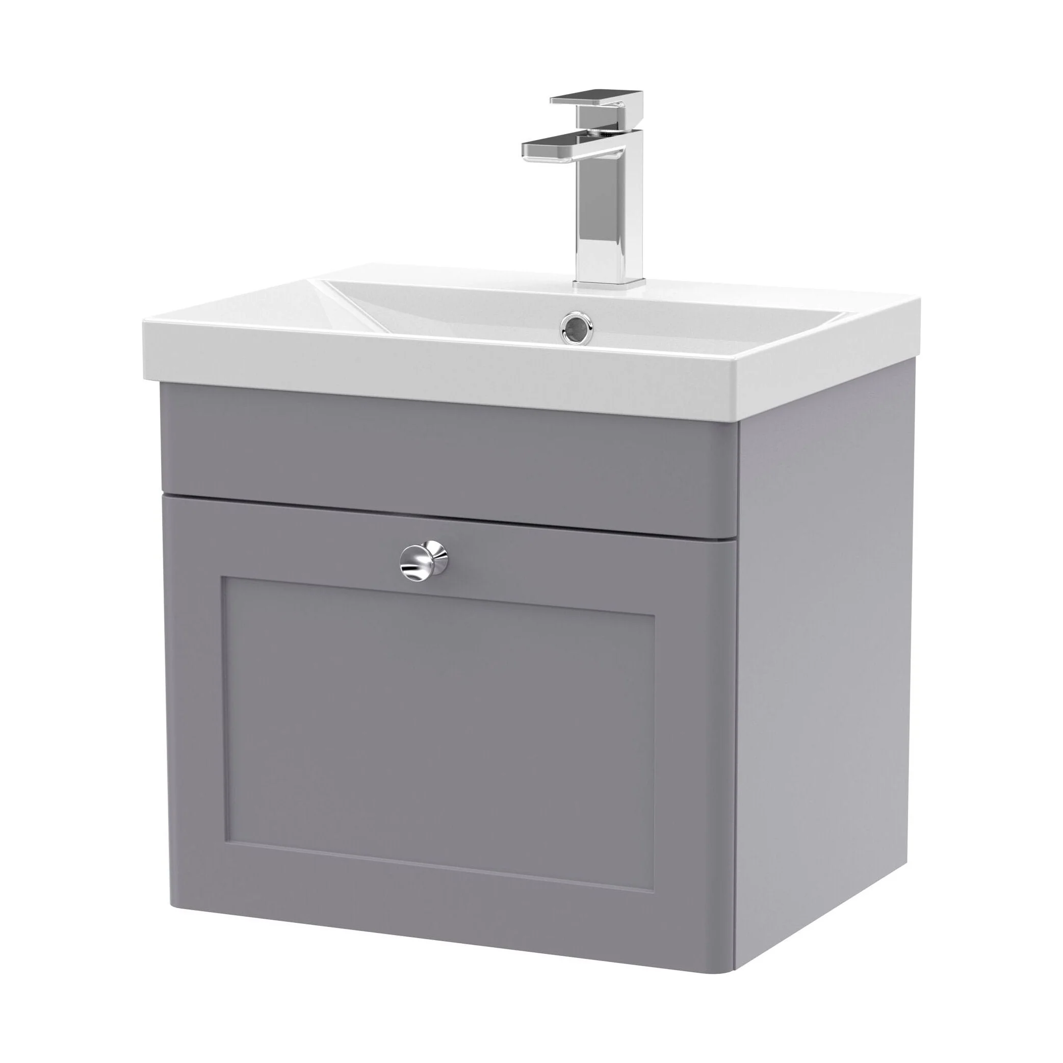 Swynnerton Traditional 1 Drawer Wall Hung Vanity Unit with Thin Edge Basin, Satin Grey, 500mm