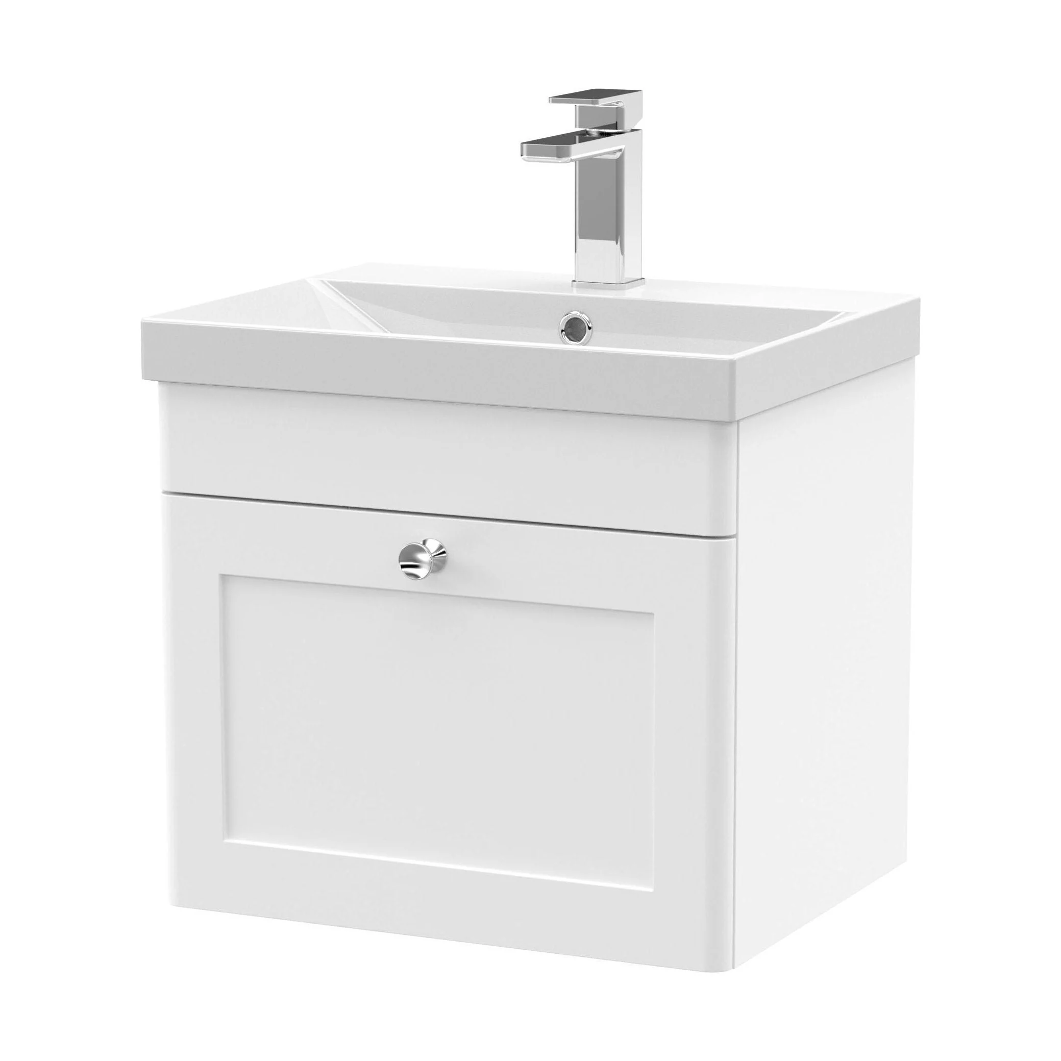 Swynnerton Traditional 1 Drawer Wall Hung Vanity Unit with Thin Edge Basin, Satin White, 500mm