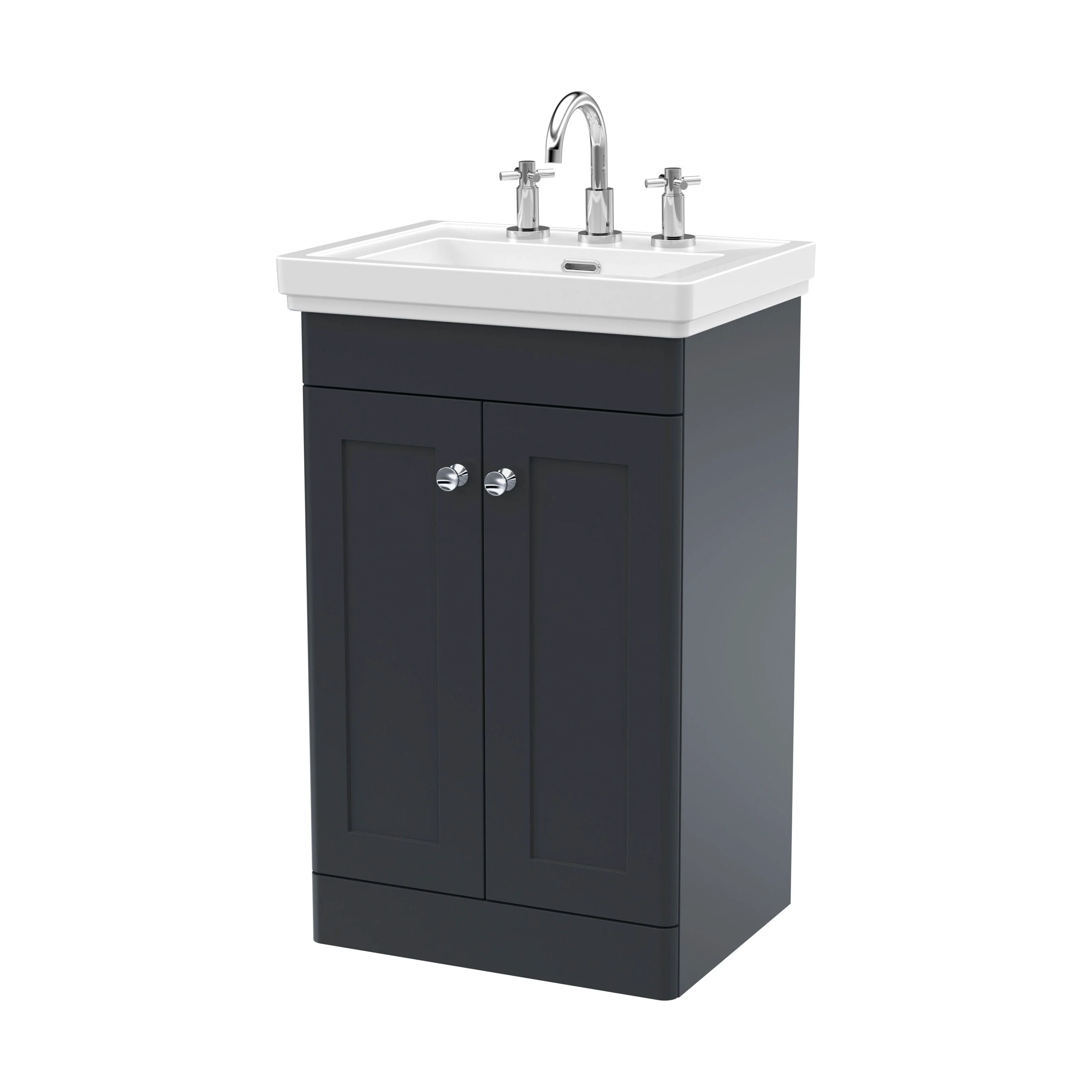 Swynnerton Traditional 2 Door Floor Standing Vanity Unit with Basin, Dark Grey, 500mm
