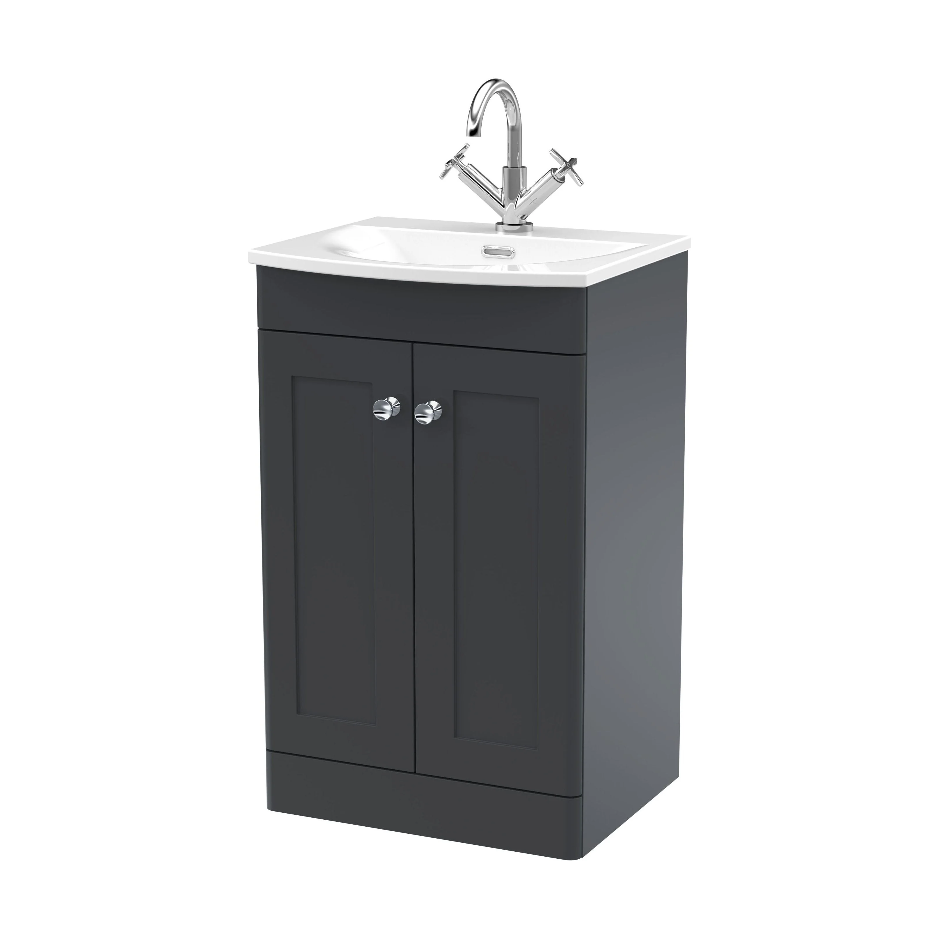 Swynnerton Traditional 2 Door Floor Standing Vanity Unit with Basin, Dark Grey, 500mm