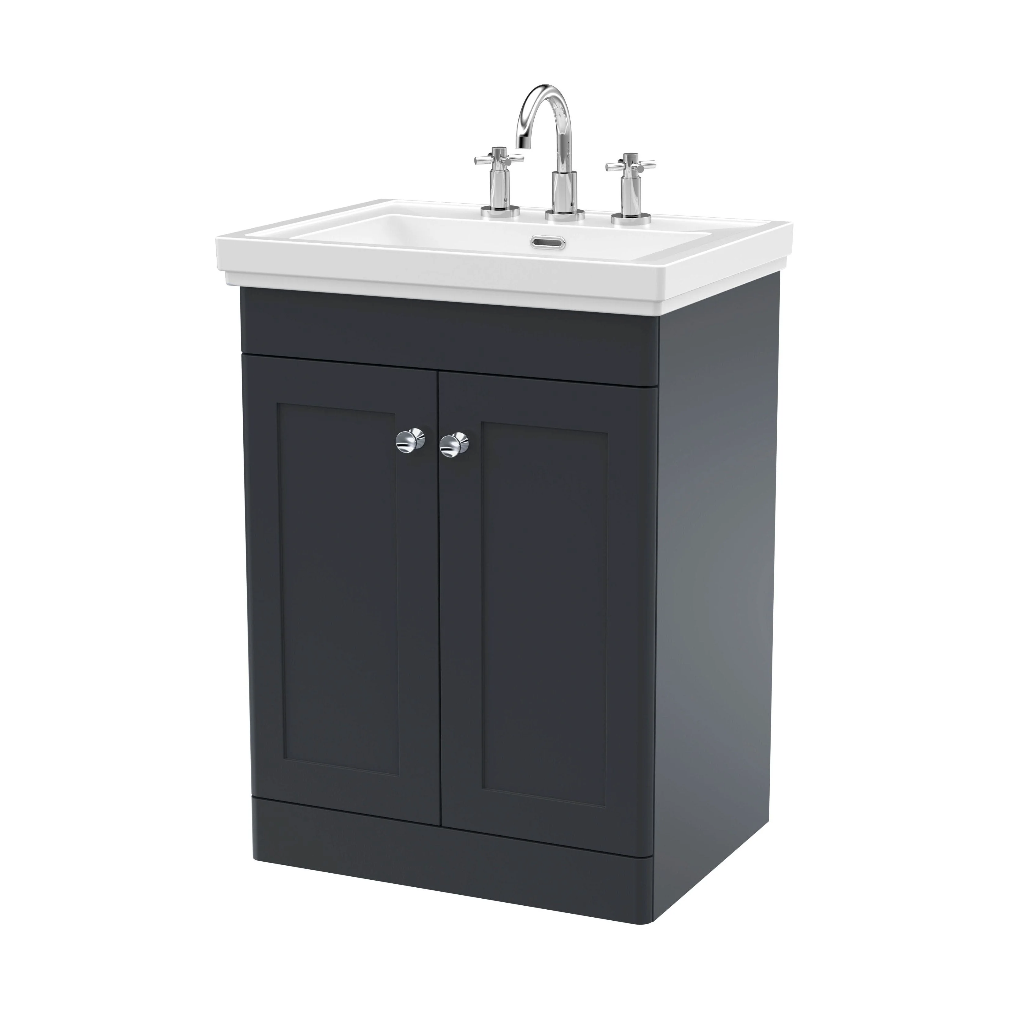 Swynnerton Traditional 2 Door Floor Standing Vanity Unit with Basin, Dark Grey, 600mm