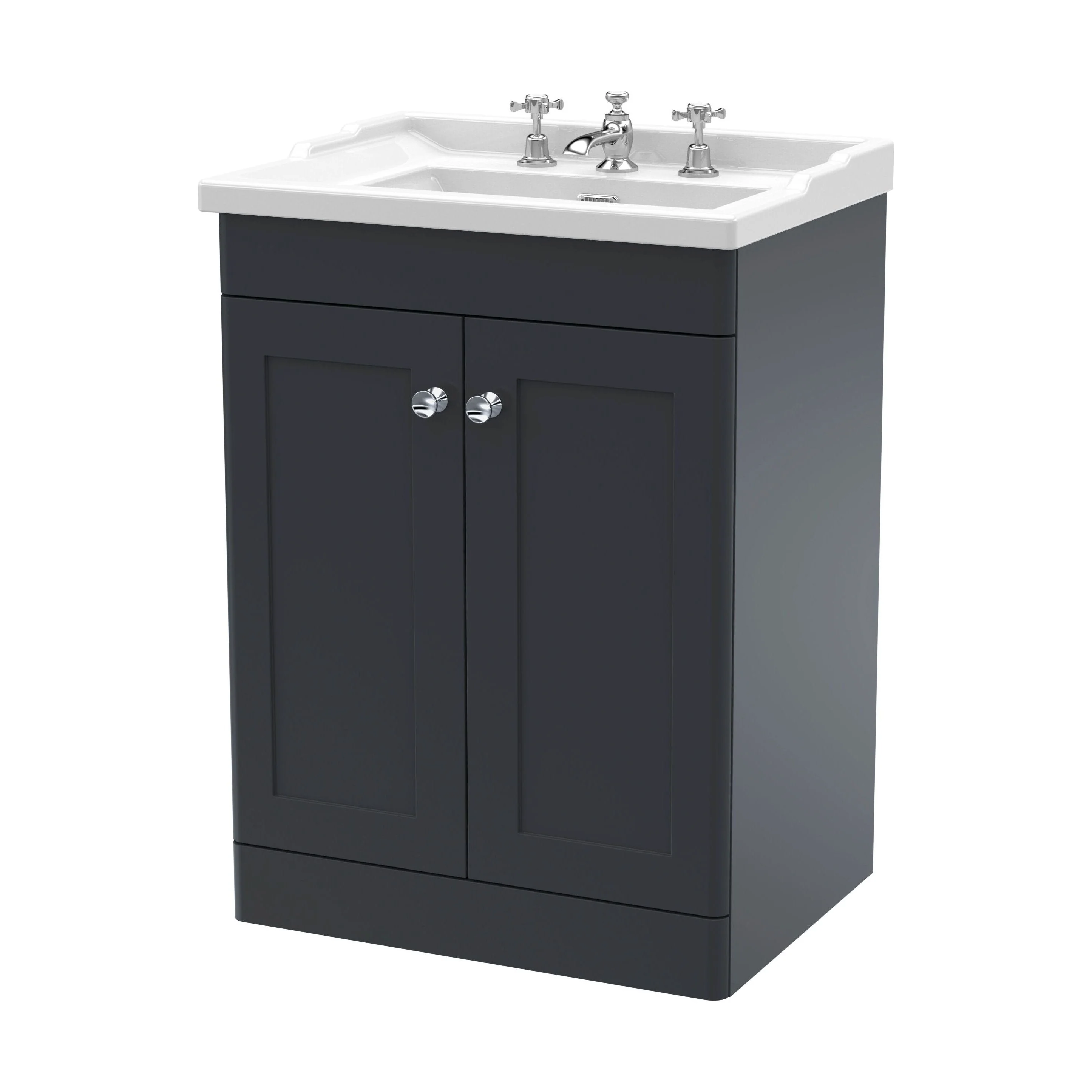 Swynnerton Traditional 2 Door Floor Standing Vanity Unit with Basin, Dark Grey, 600mm