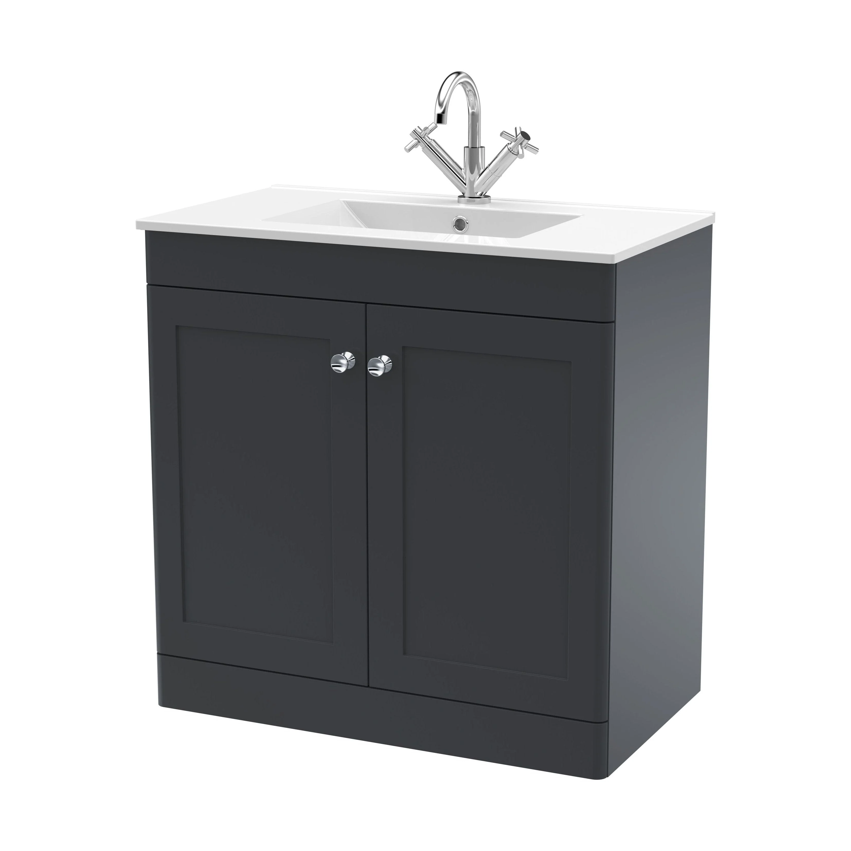 Swynnerton Traditional 2 Door Floor Standing Vanity Unit with Basin, Dark Grey, 800mm