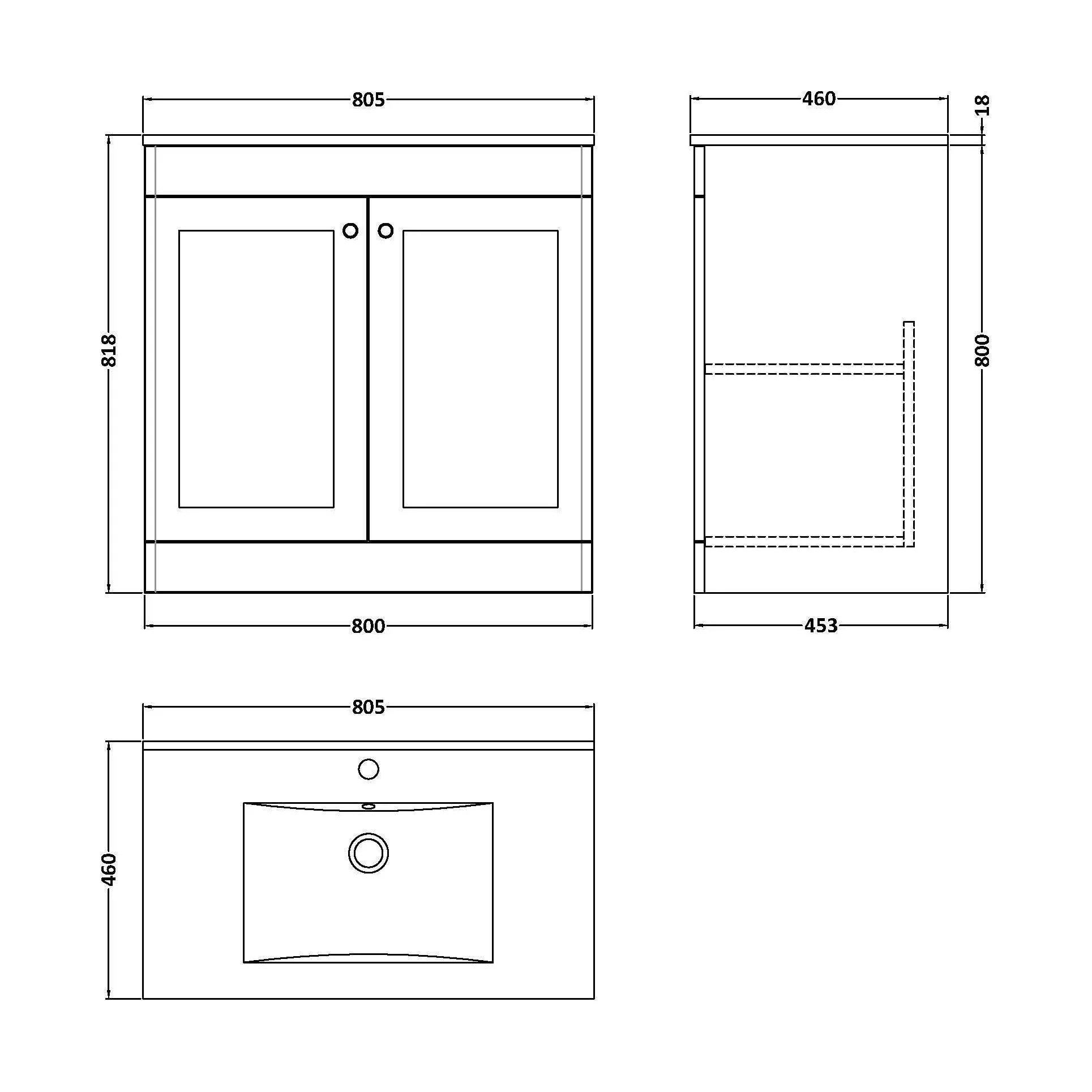 Swynnerton Traditional 2 Door Floor Standing Vanity Unit with Basin, Dark Grey, 800mm - Image 2