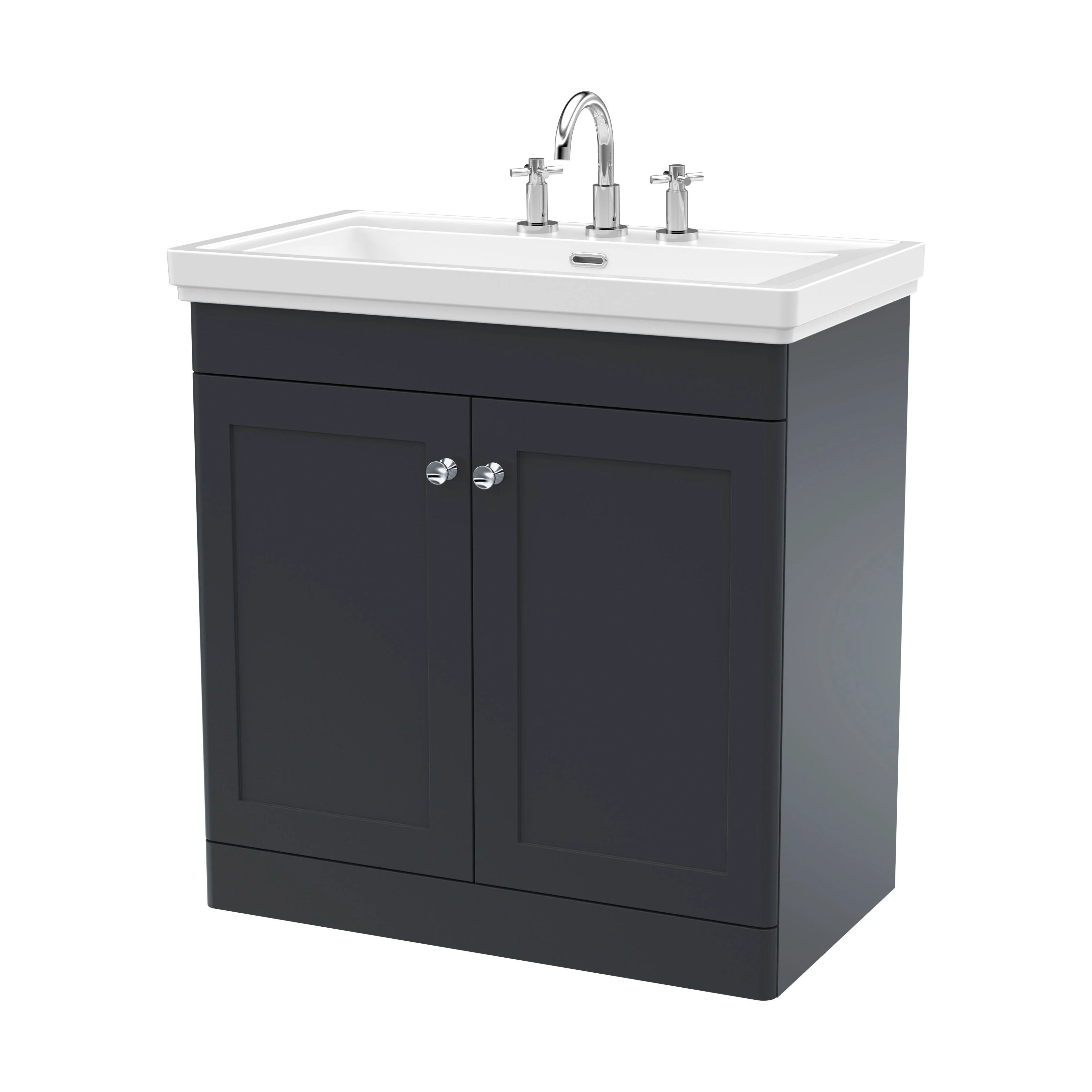 Swynnerton Traditional 2 Door Floor Standing Vanity Unit with Basin, Dark Grey, 800mm