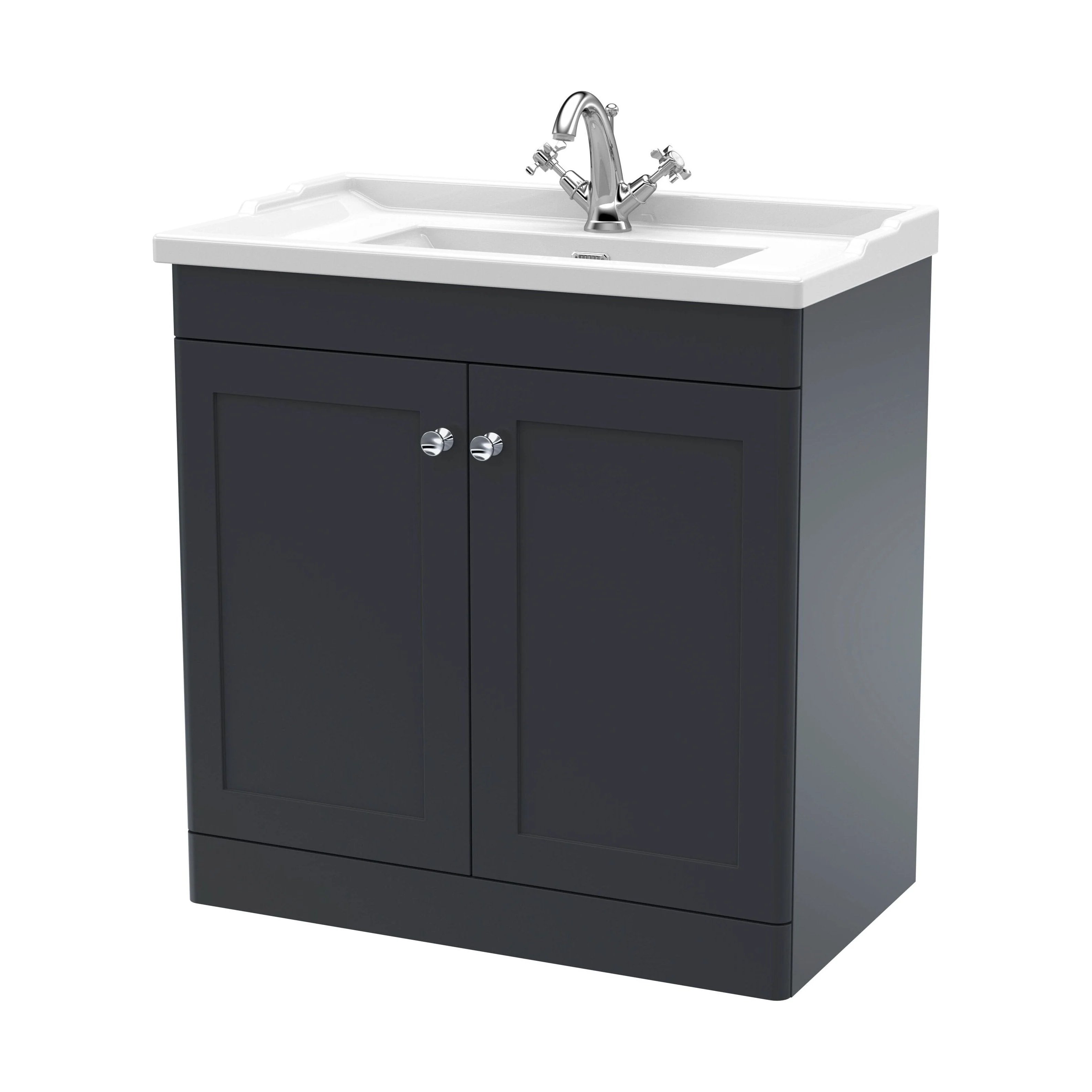 Swynnerton Traditional 2 Door Floor Standing Vanity Unit with Basin, Dark Grey, 800mm