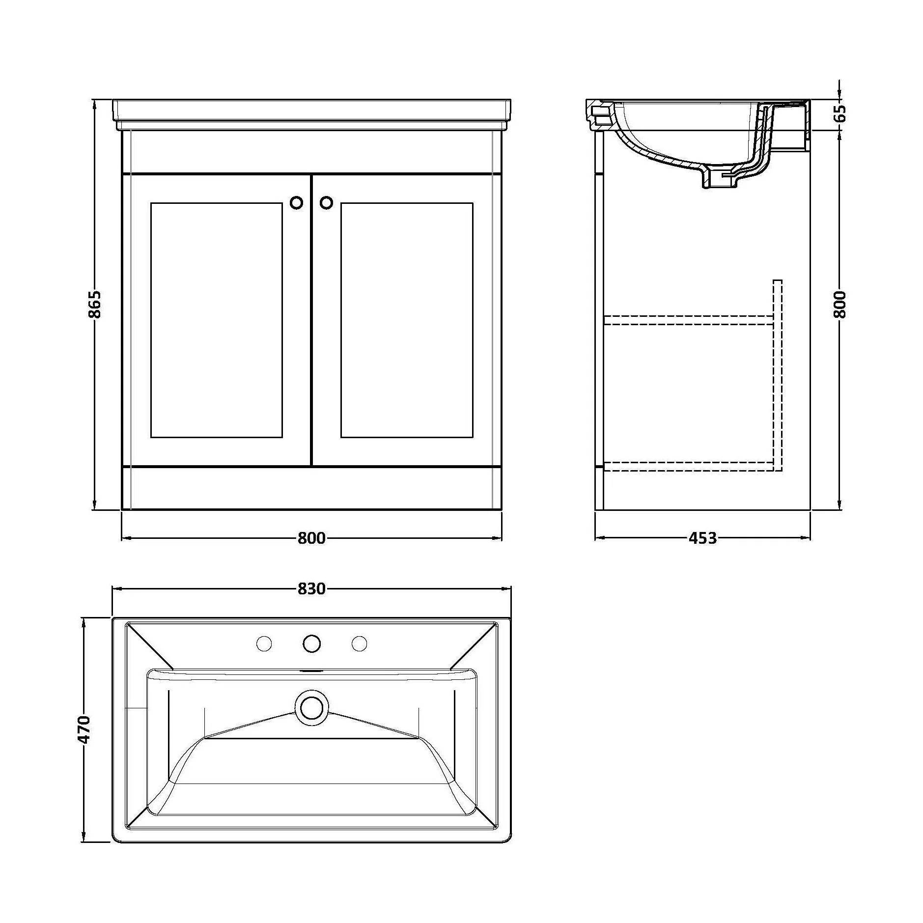 Swynnerton Traditional 2 Door Floor Standing Vanity Unit with Basin, Dark Grey, 800mm - Image 2