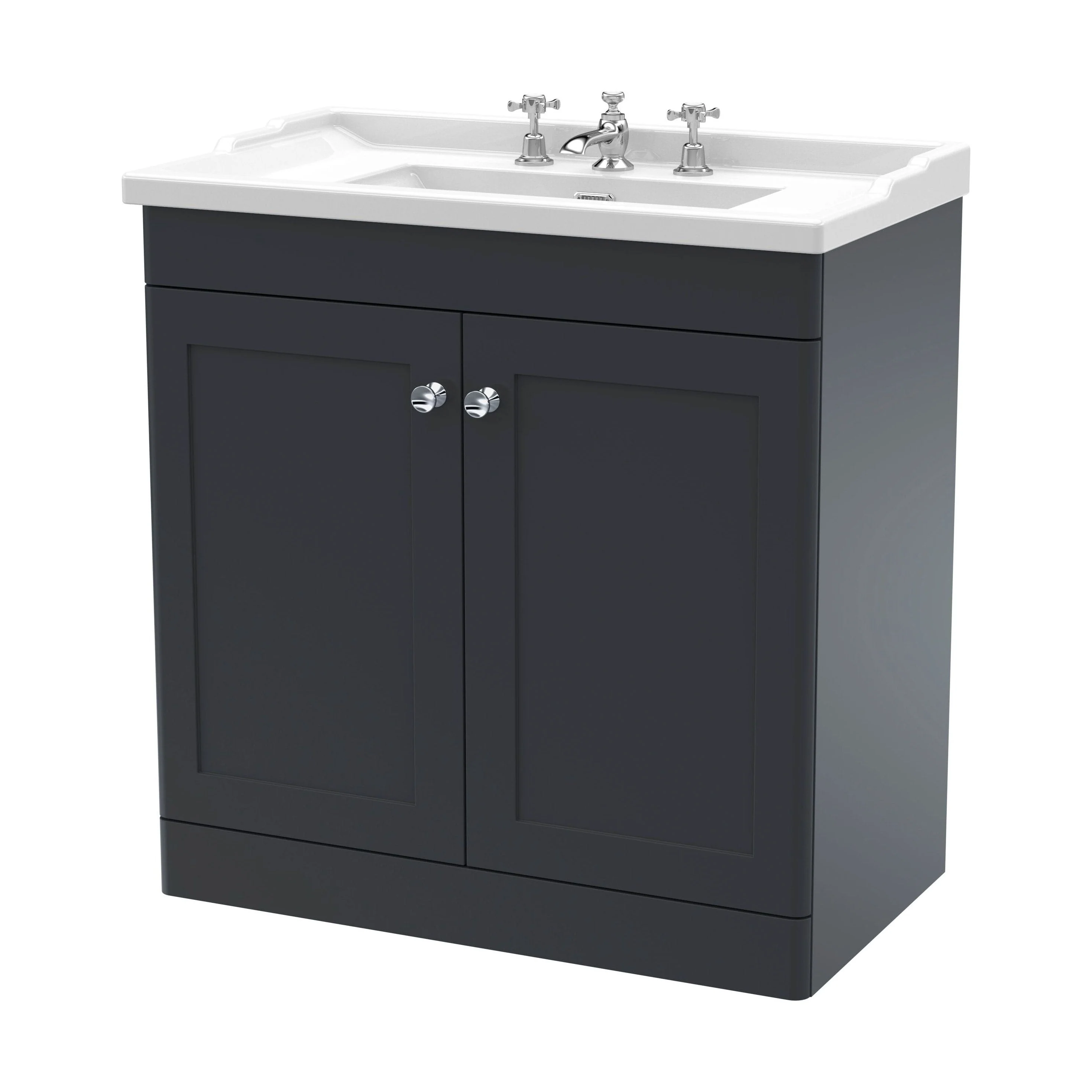 Swynnerton Traditional 2 Door Floor Standing Vanity Unit with Basin, Dark Grey, 800mm