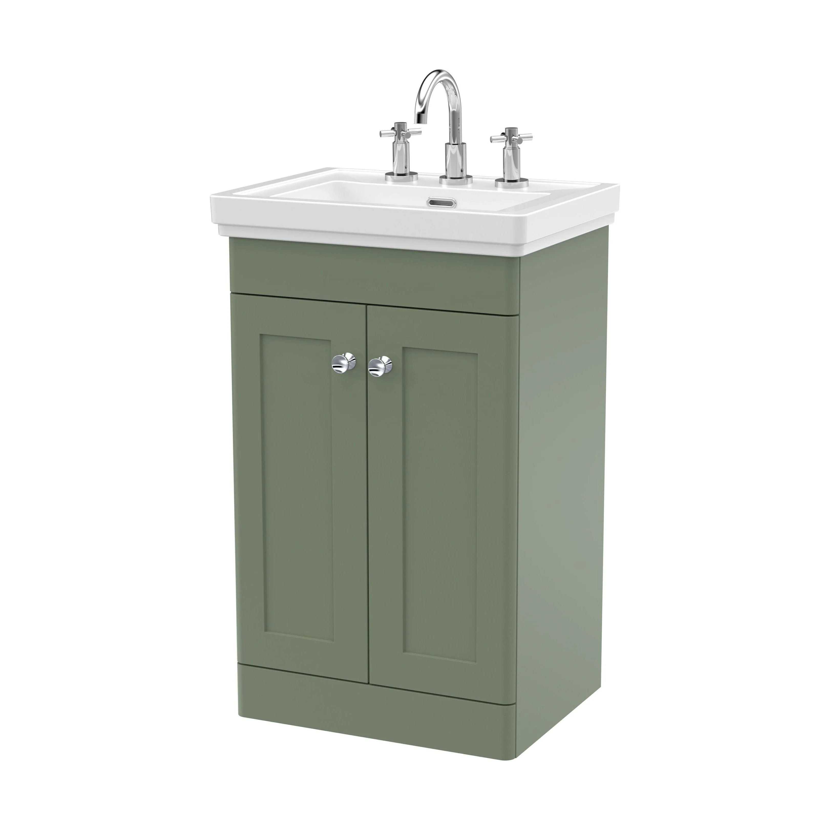 Swynnerton Traditional 2 Door Floor Standing Vanity Unit with Basin, Satin Green, 500mm