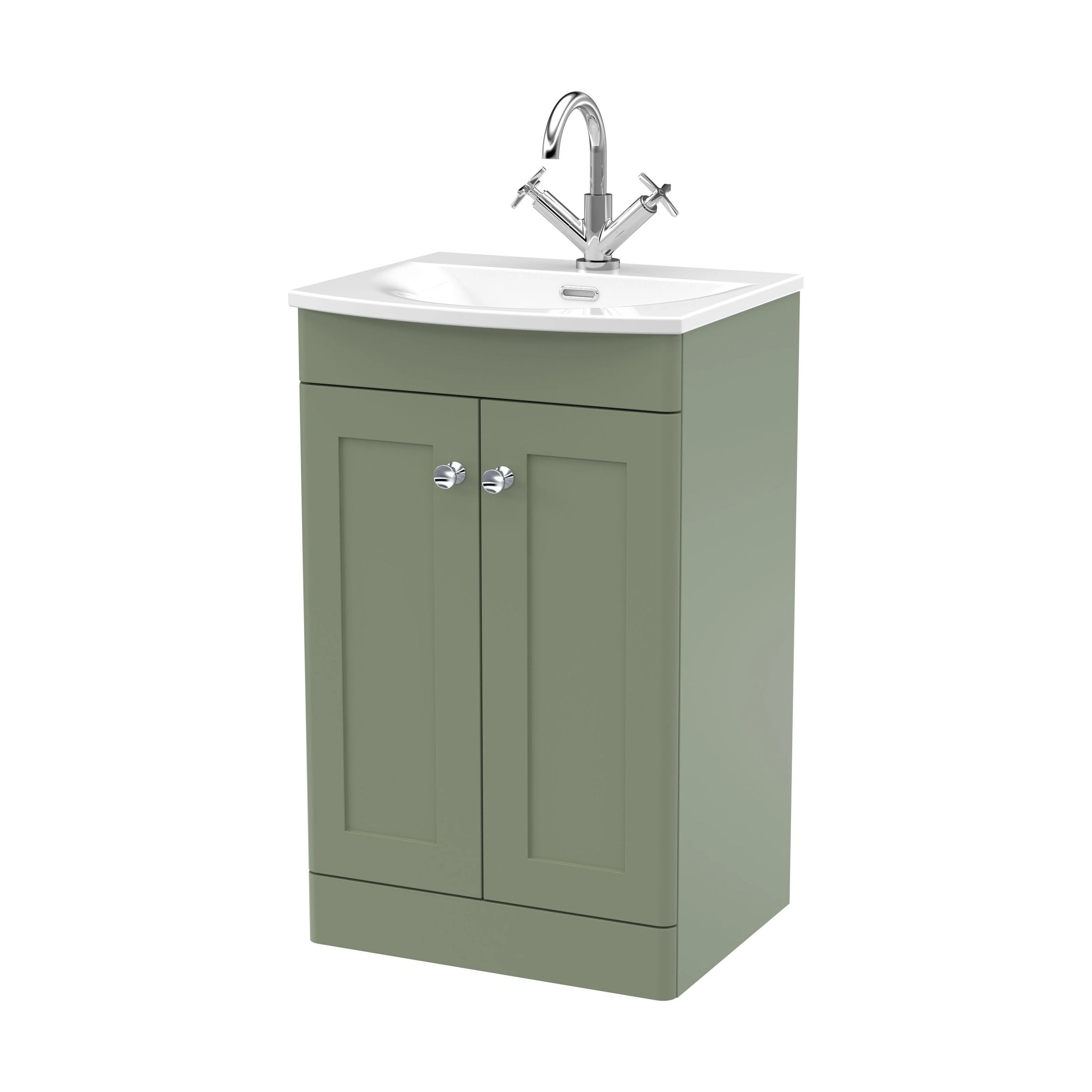 Swynnerton Traditional 2 Door Floor Standing Vanity Unit with Basin, Satin Green, 500mm