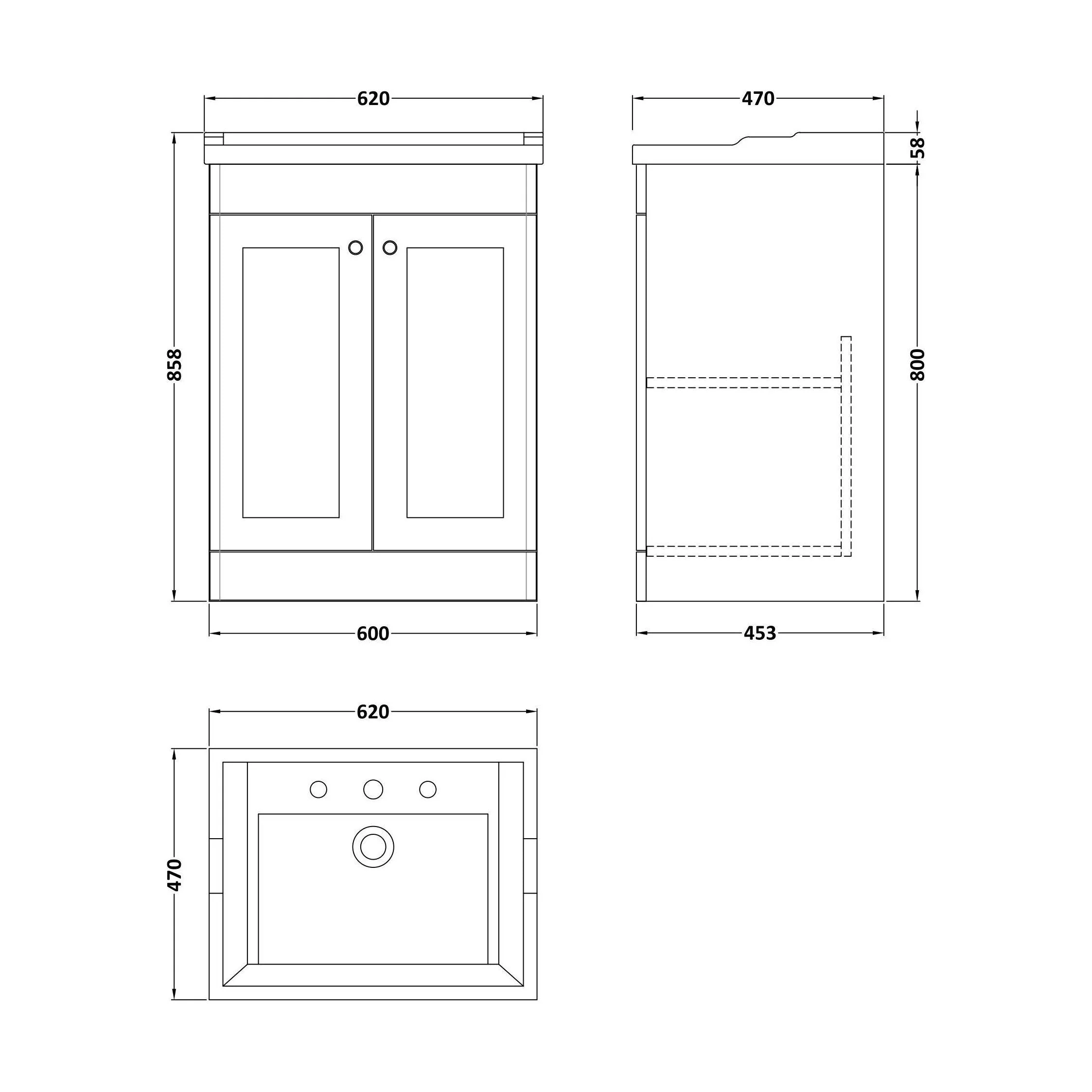 Swynnerton Traditional 2 Door Floor Standing Vanity Unit with Basin, Satin Green, 600mm - Image 2