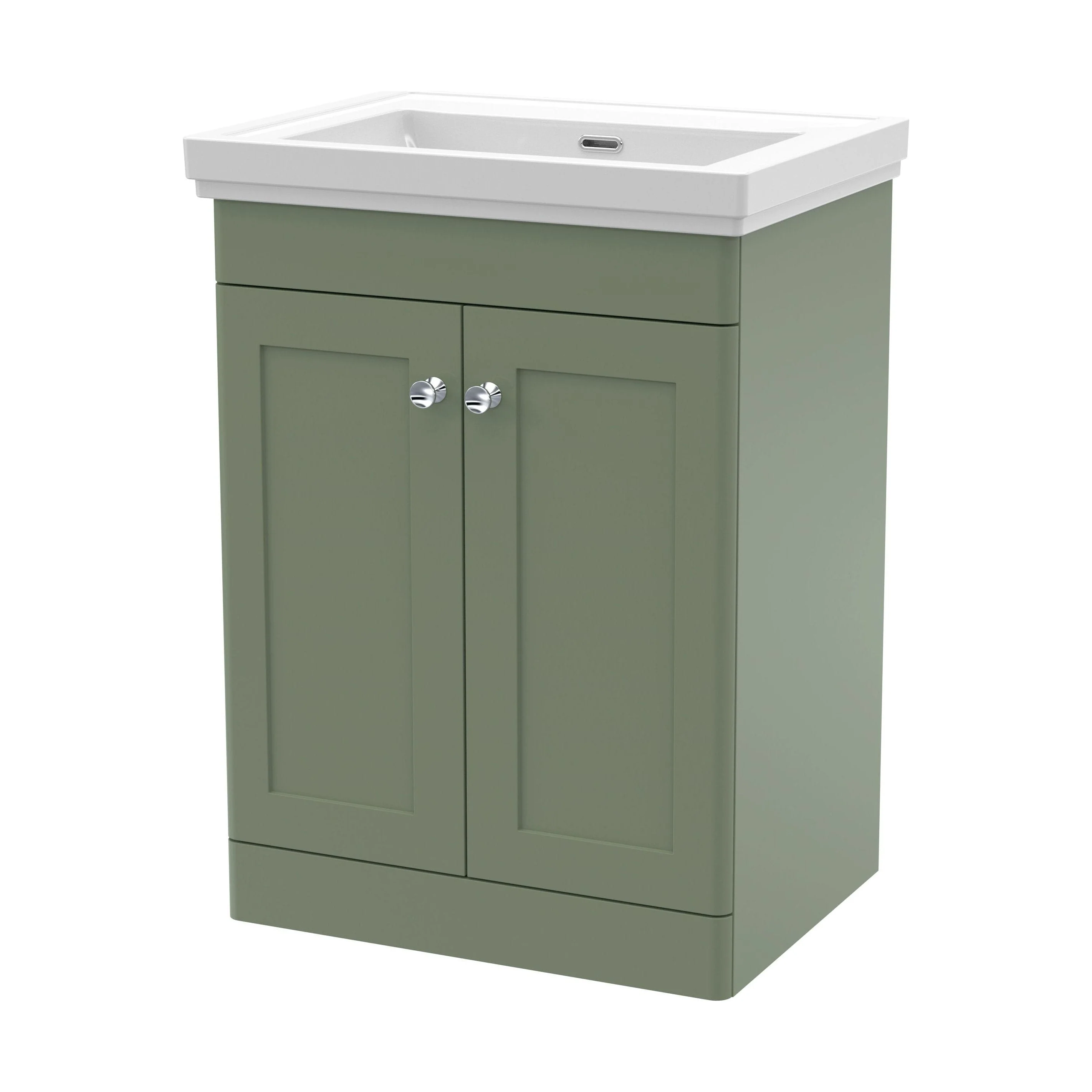 Swynnerton Traditional 2 Door Floor Standing Vanity Unit with Basin, Satin Green, 600mm