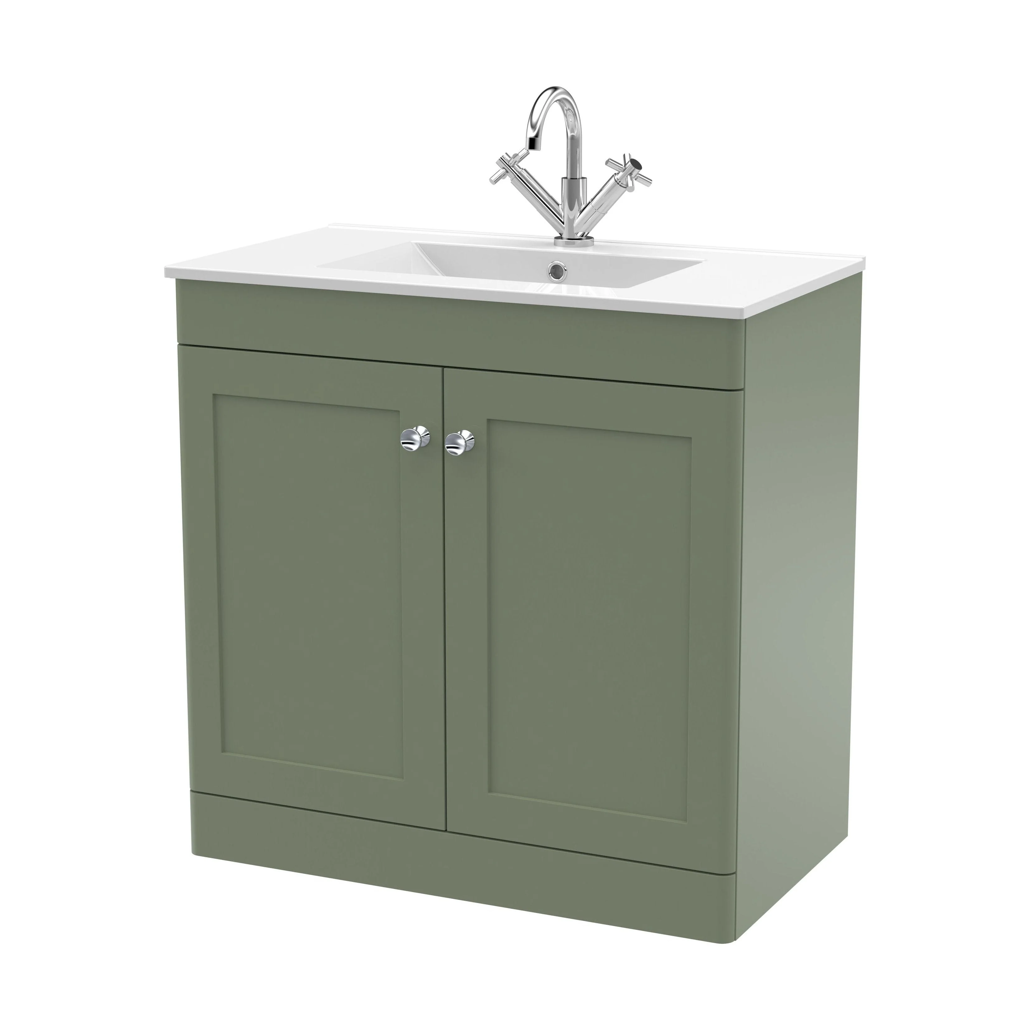 Swynnerton Traditional 2 Door Floor Standing Vanity Unit with Basin, Satin Green, 800mm