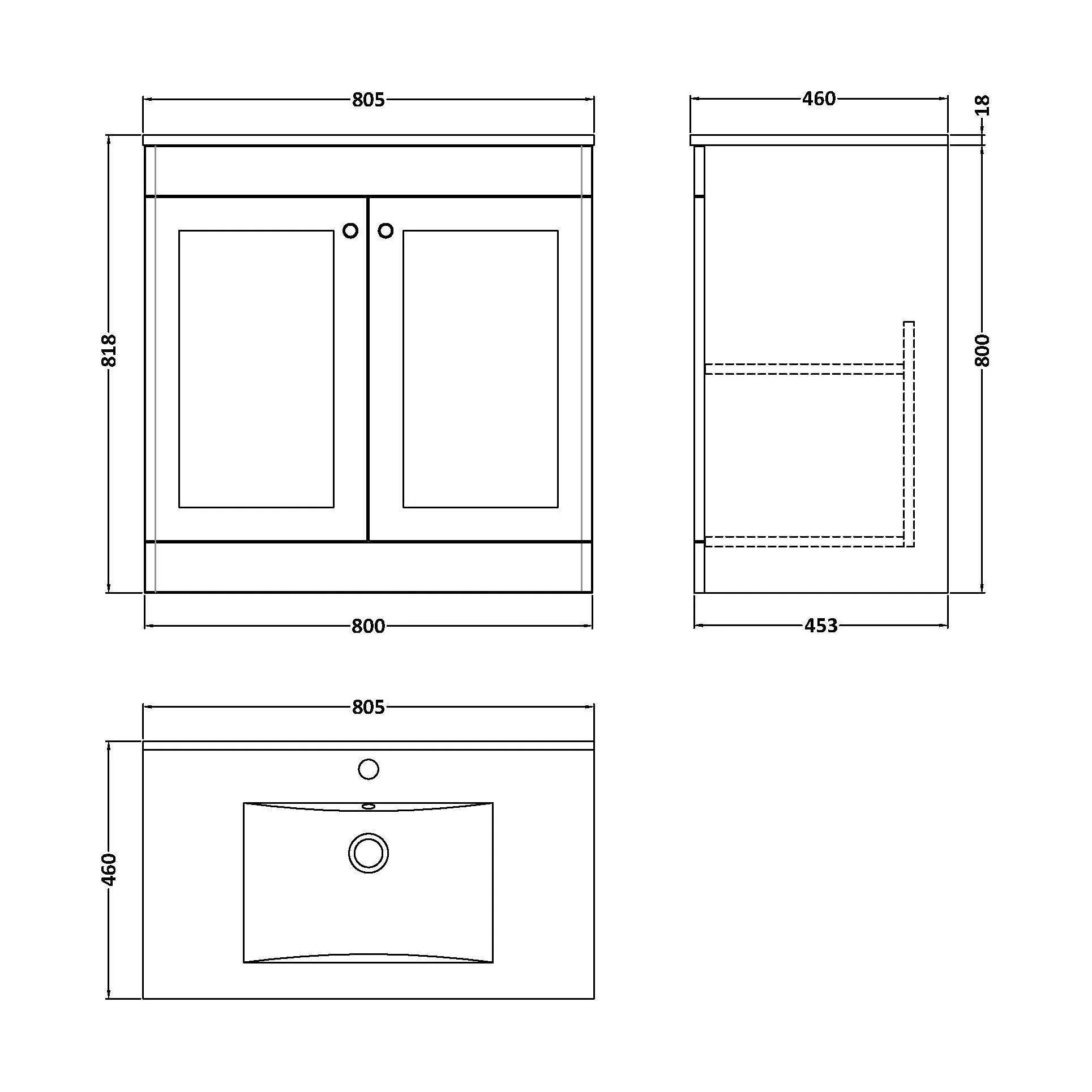 Swynnerton Traditional 2 Door Floor Standing Vanity Unit with Basin, Satin Green, 800mm - Image 2