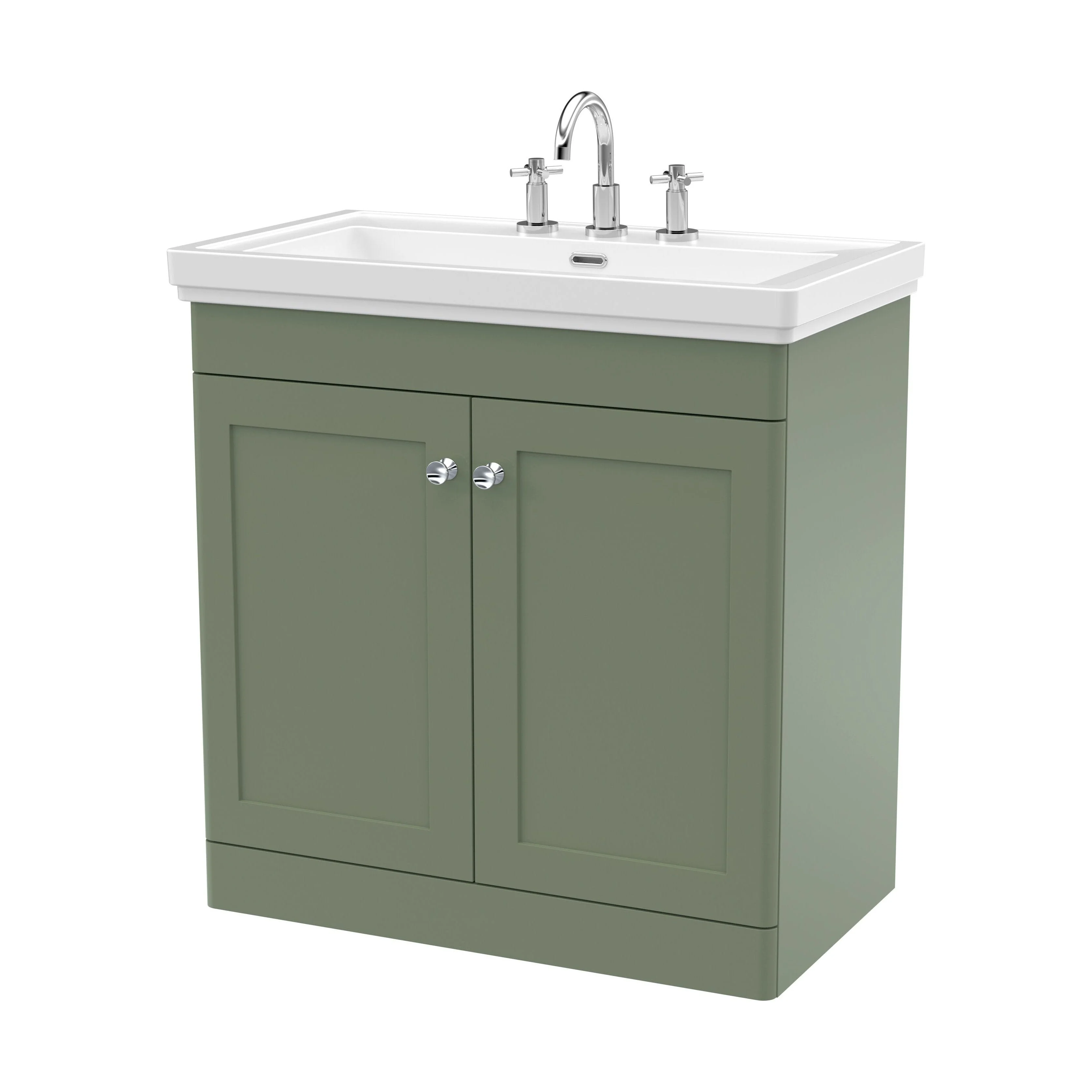 Swynnerton Traditional 2 Door Floor Standing Vanity Unit with Basin, Satin Green, 800mm