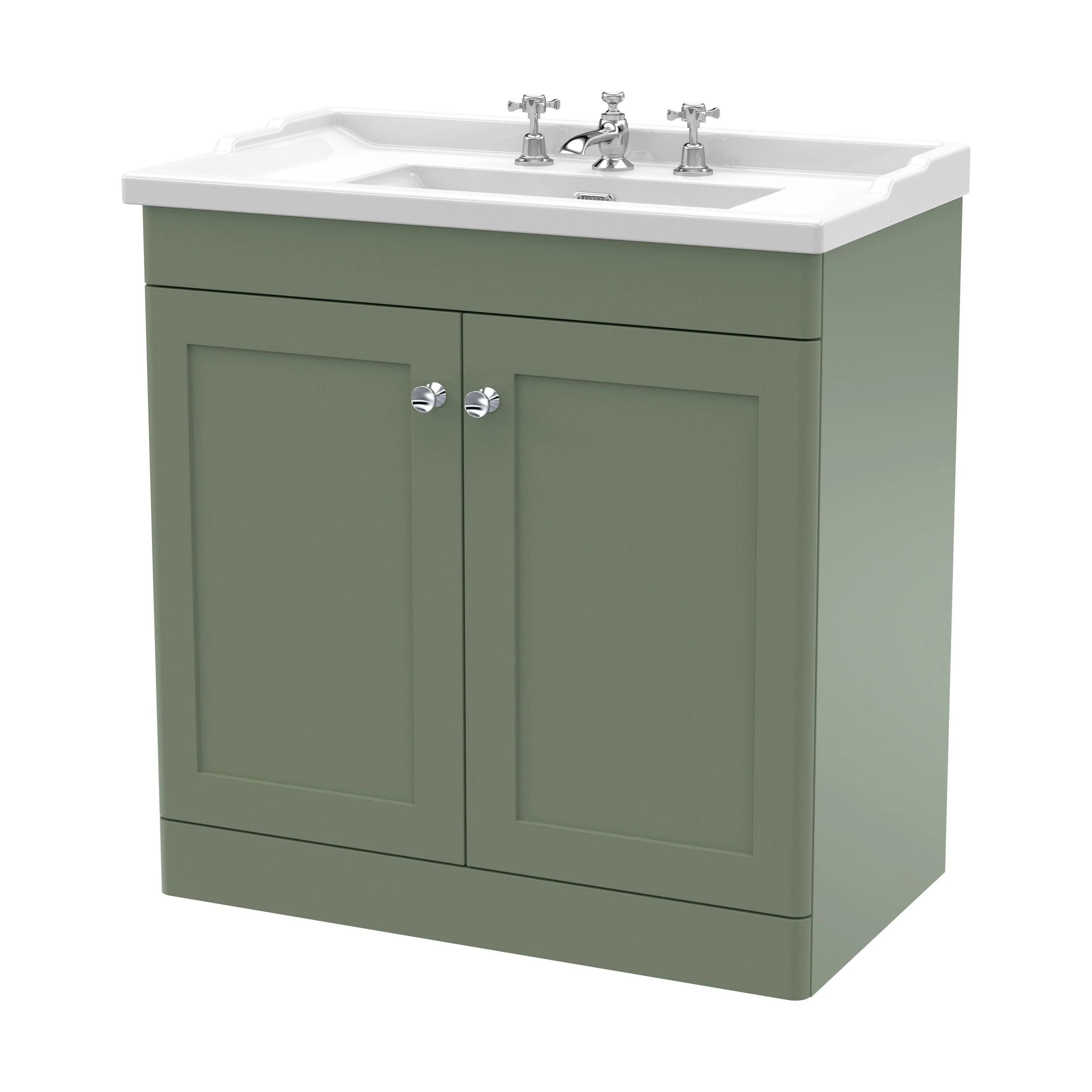 Swynnerton Traditional 2 Door Floor Standing Vanity Unit with Basin, Satin Green, 800mm