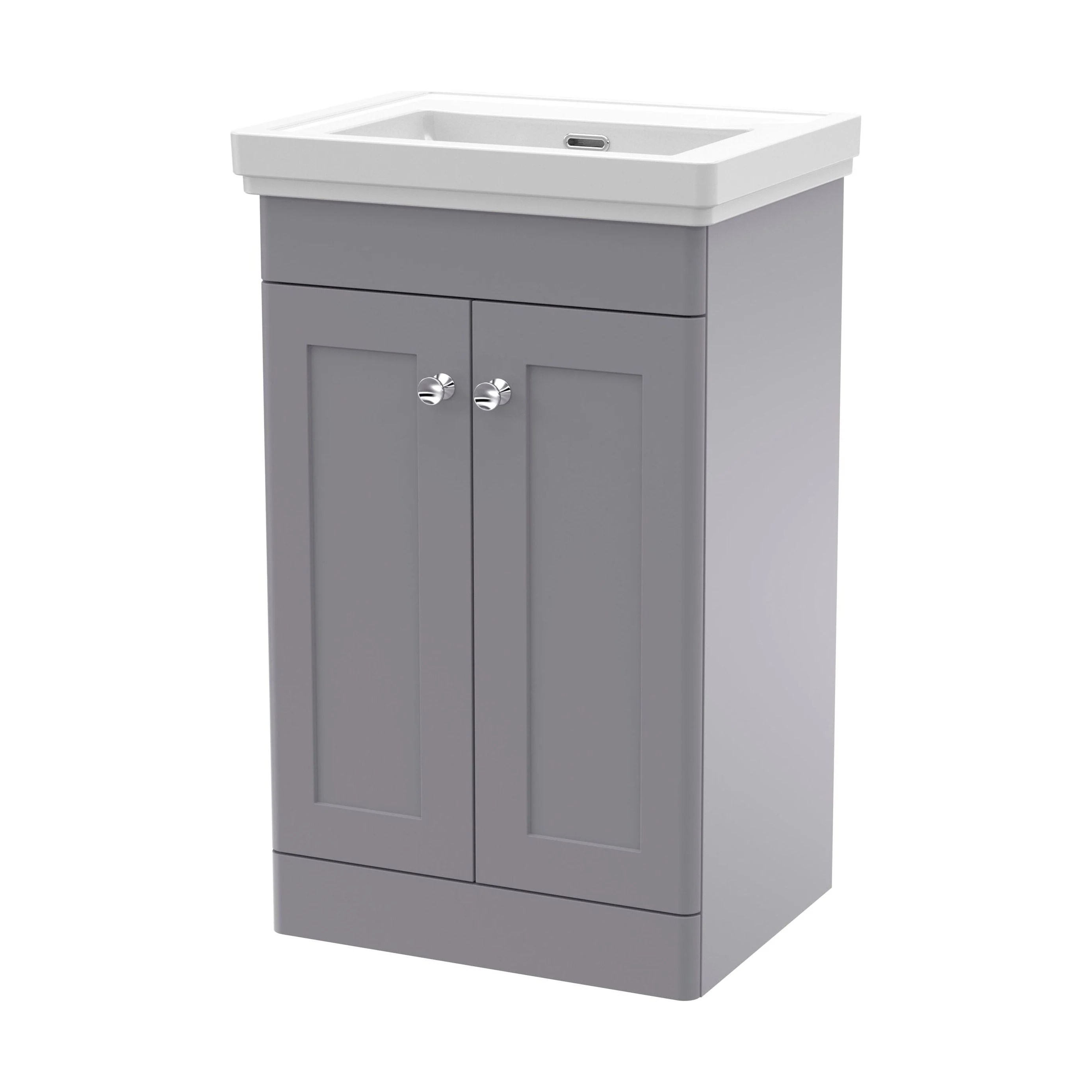 Swynnerton Traditional 2 Door Floor Standing Vanity Unit with Basin, Satin Grey, 500mm