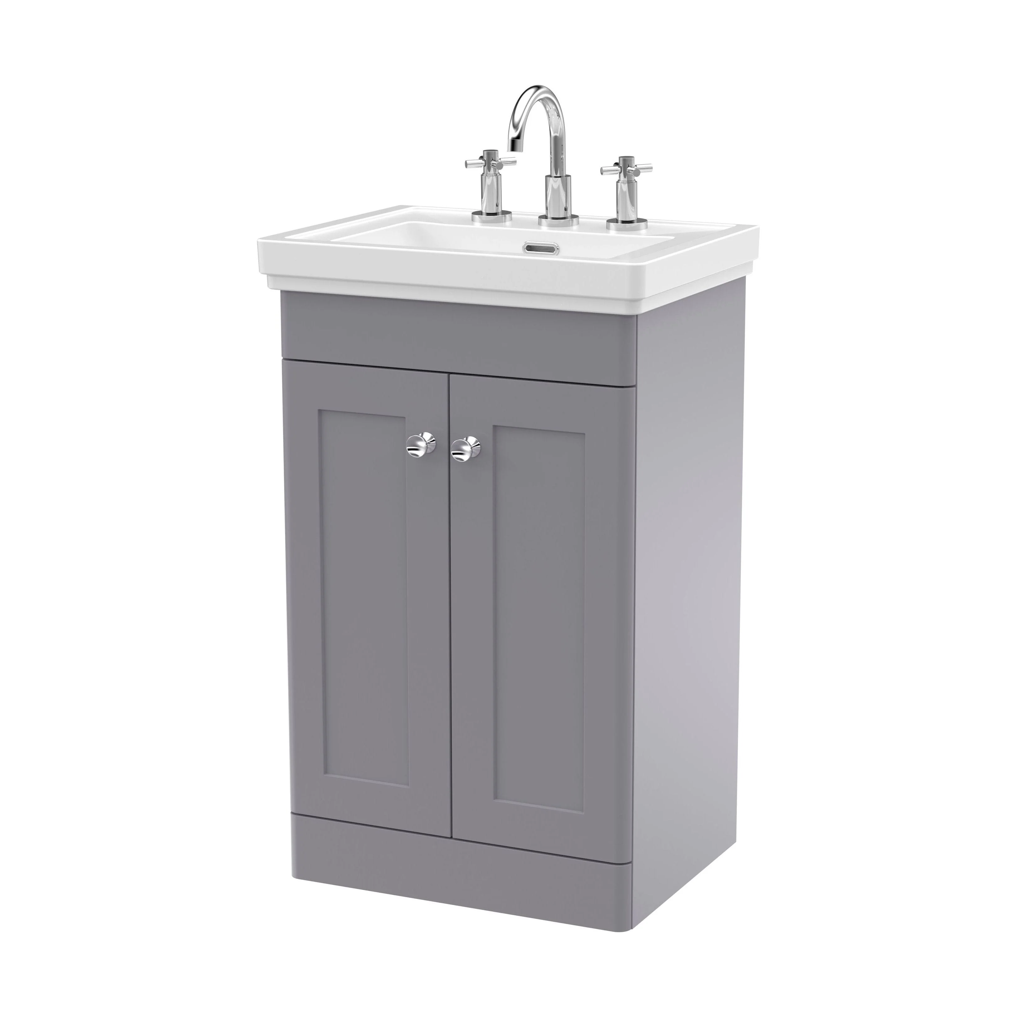 Swynnerton Traditional 2 Door Floor Standing Vanity Unit with Basin, Satin Grey, 500mm