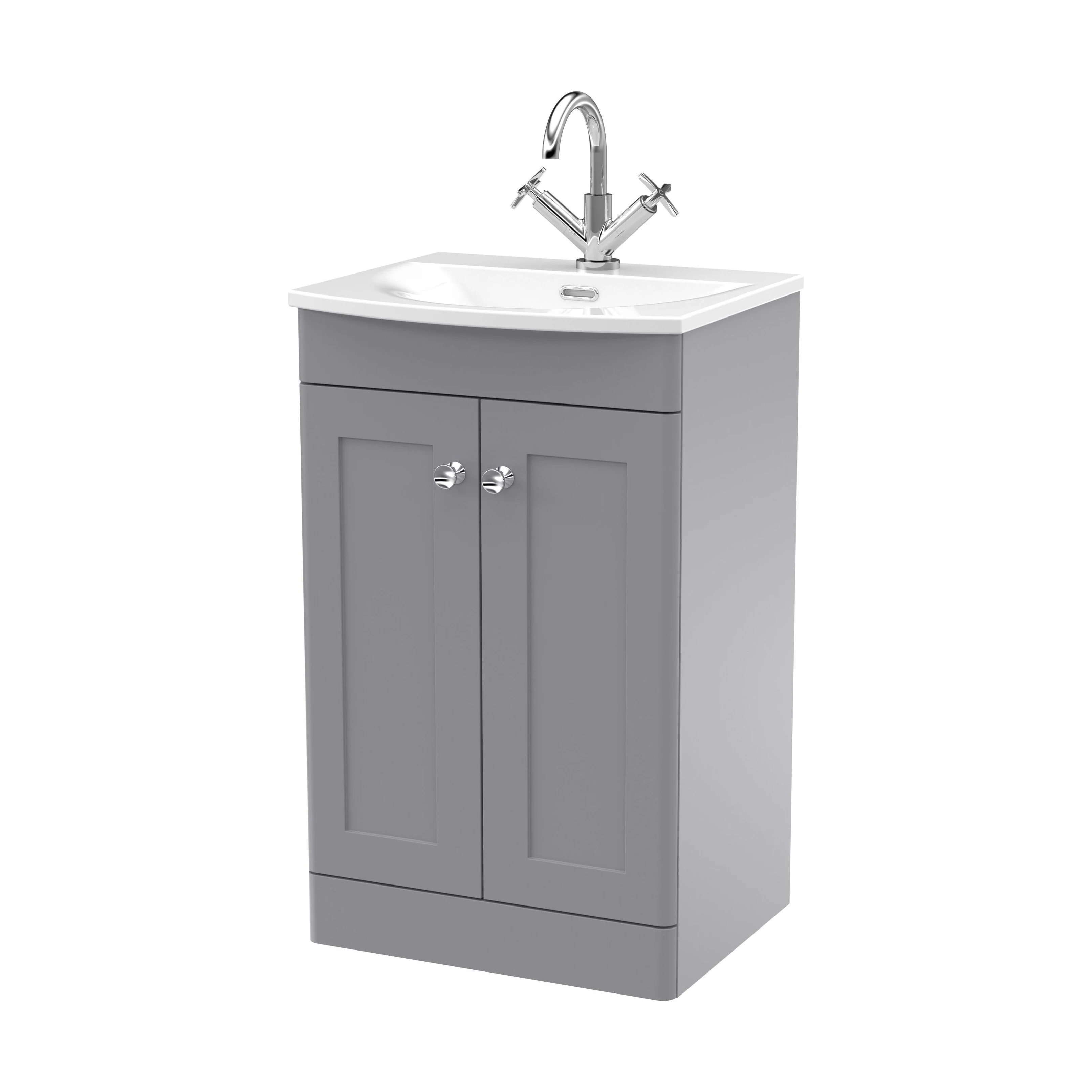 Swynnerton Traditional 2 Door Floor Standing Vanity Unit with Basin, Satin Grey, 500mm