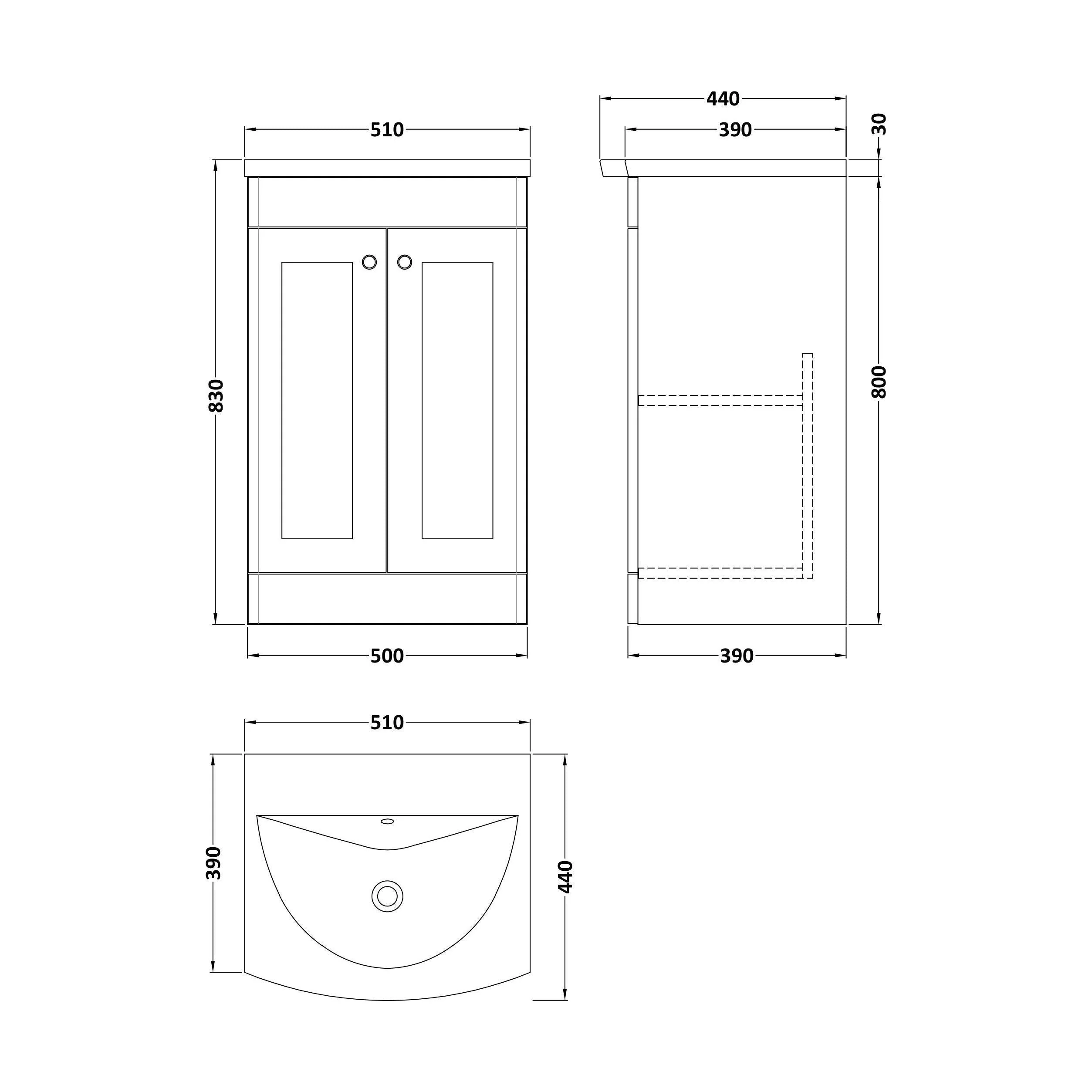Swynnerton Traditional 2 Door Floor Standing Vanity Unit with Basin, Satin Grey, 500mm - Image 2
