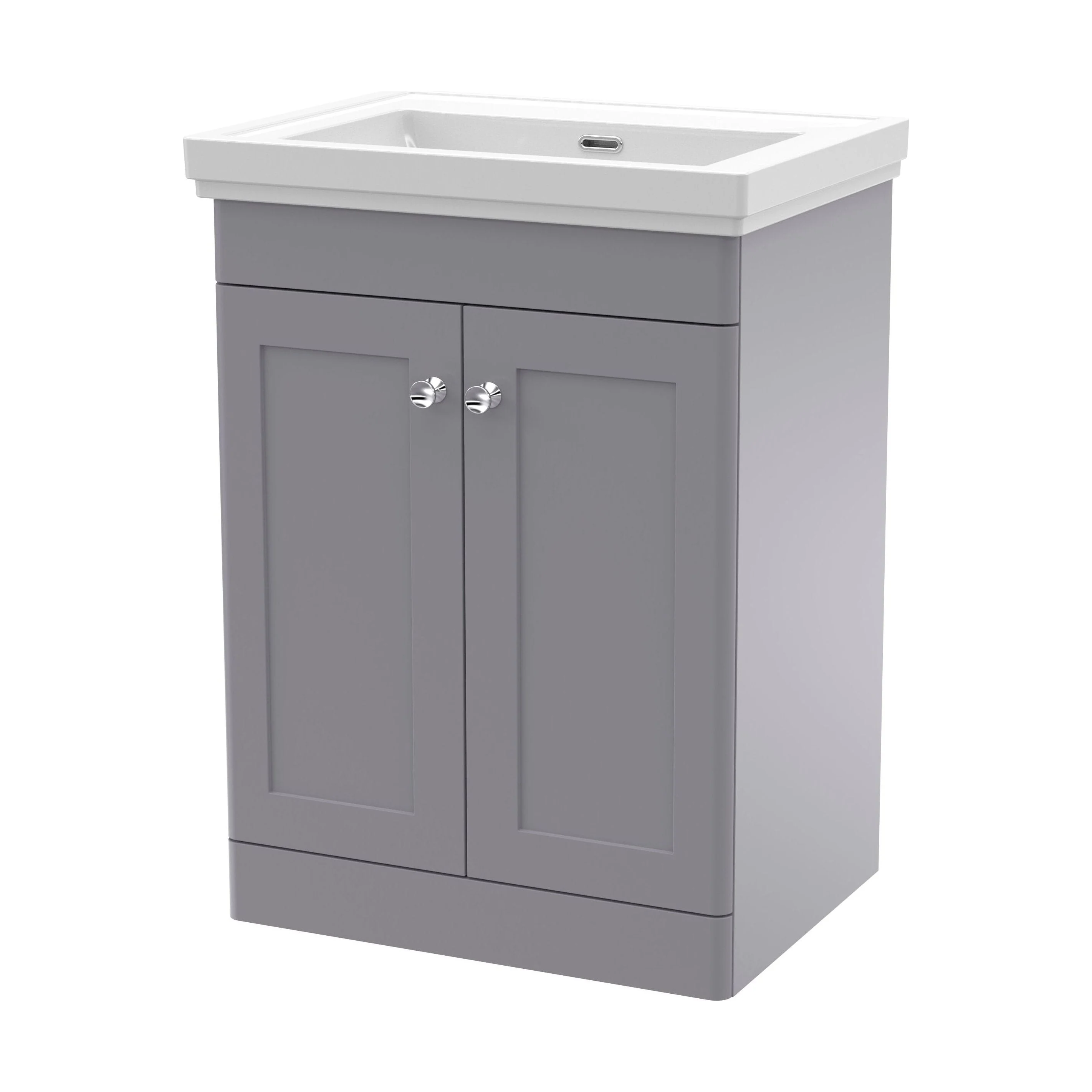Swynnerton Traditional 2 Door Floor Standing Vanity Unit with Basin, Satin Grey, 600mm