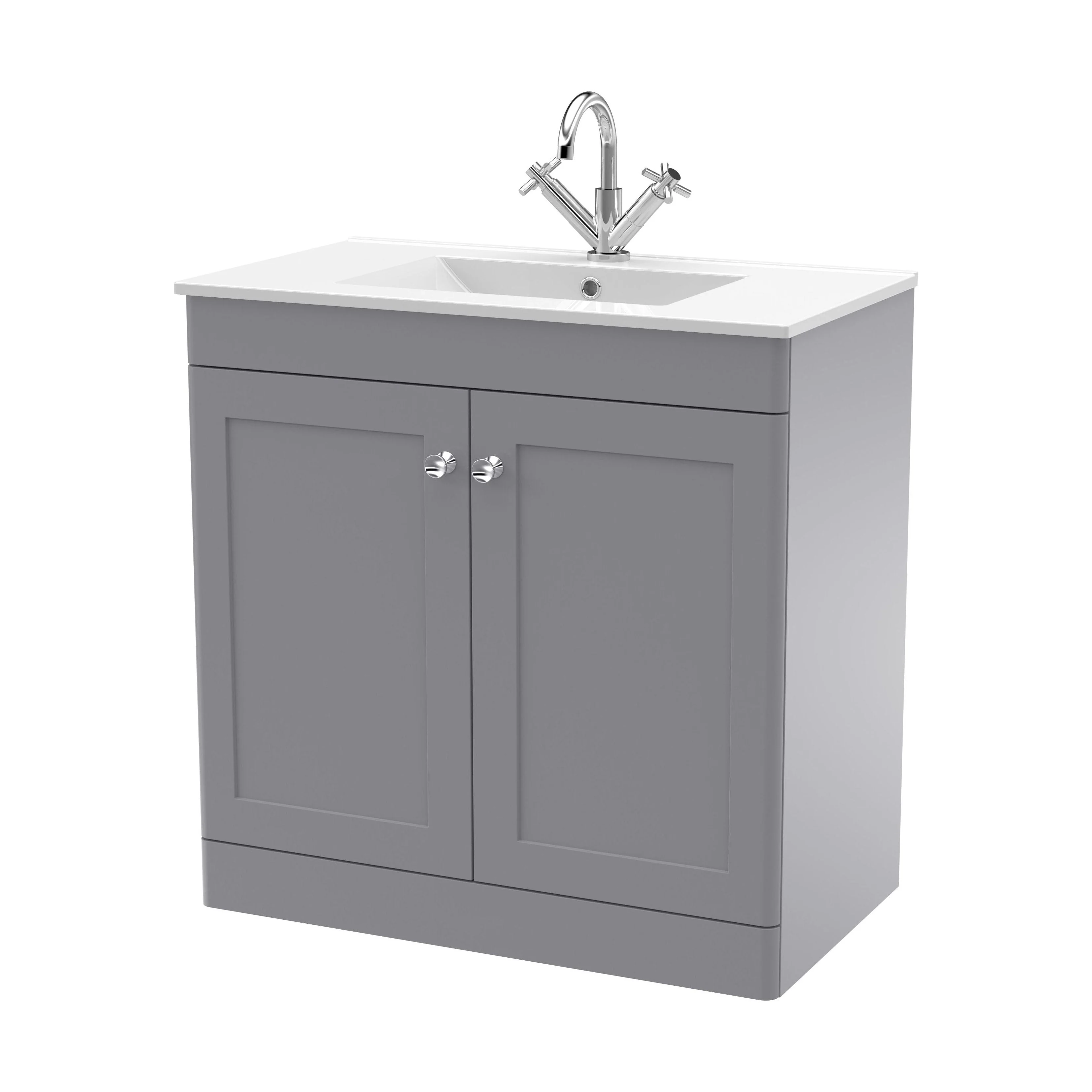 Swynnerton Traditional 2 Door Floor Standing Vanity Unit with Basin, Satin Grey, 800mm