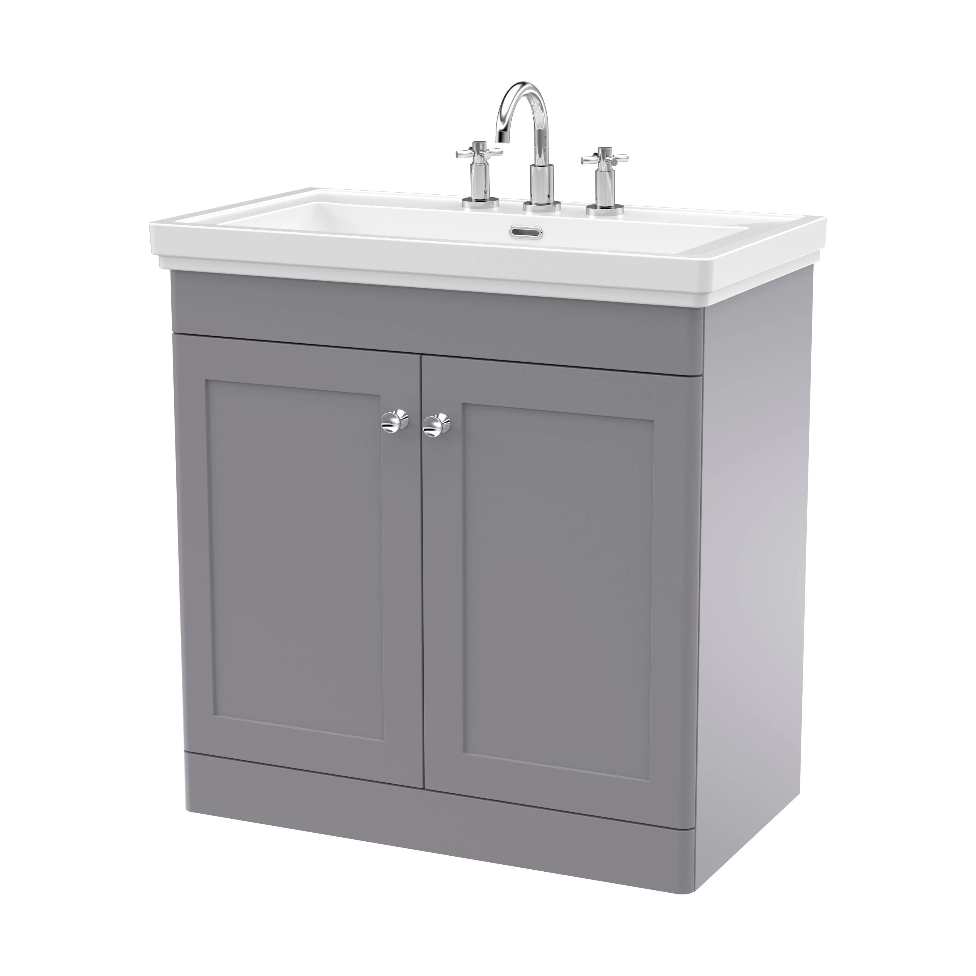 Swynnerton Traditional 2 Door Floor Standing Vanity Unit with Basin, Satin Grey, 800mm