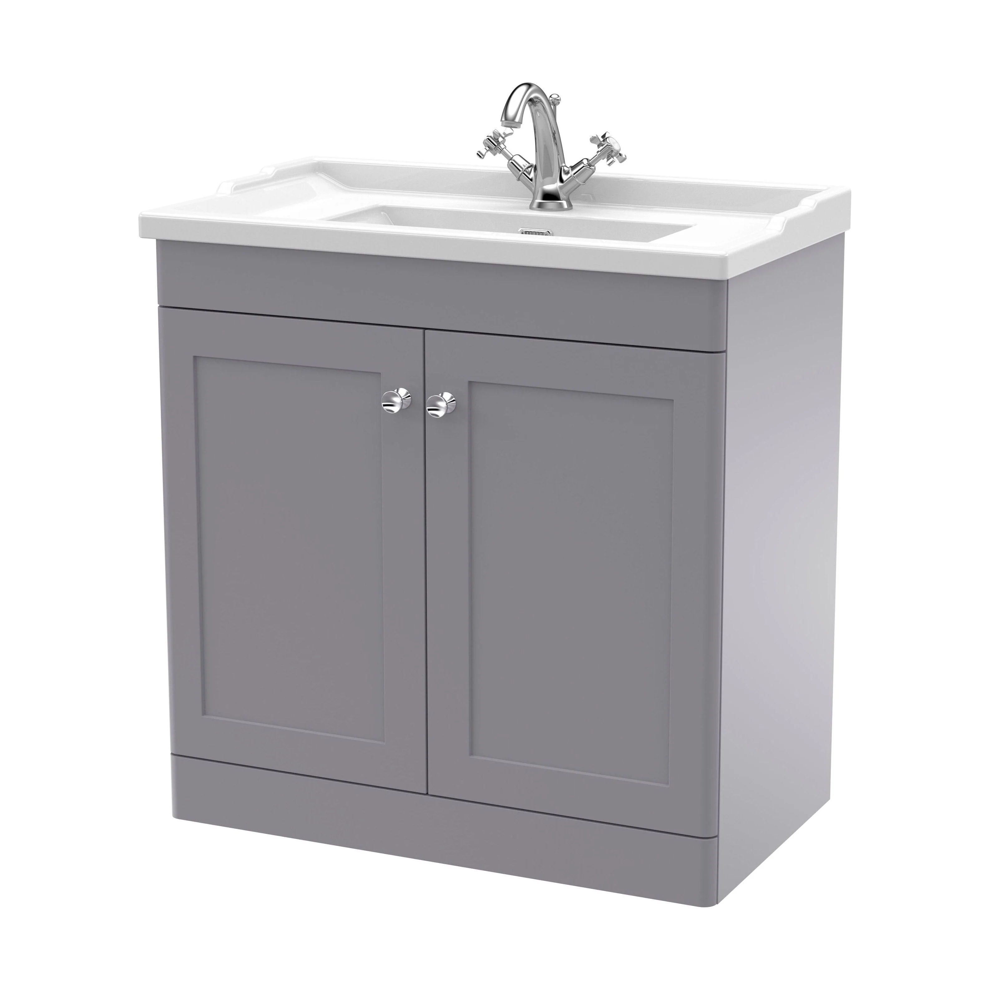 Swynnerton Traditional 2 Door Floor Standing Vanity Unit with Basin, Satin Grey, 800mm