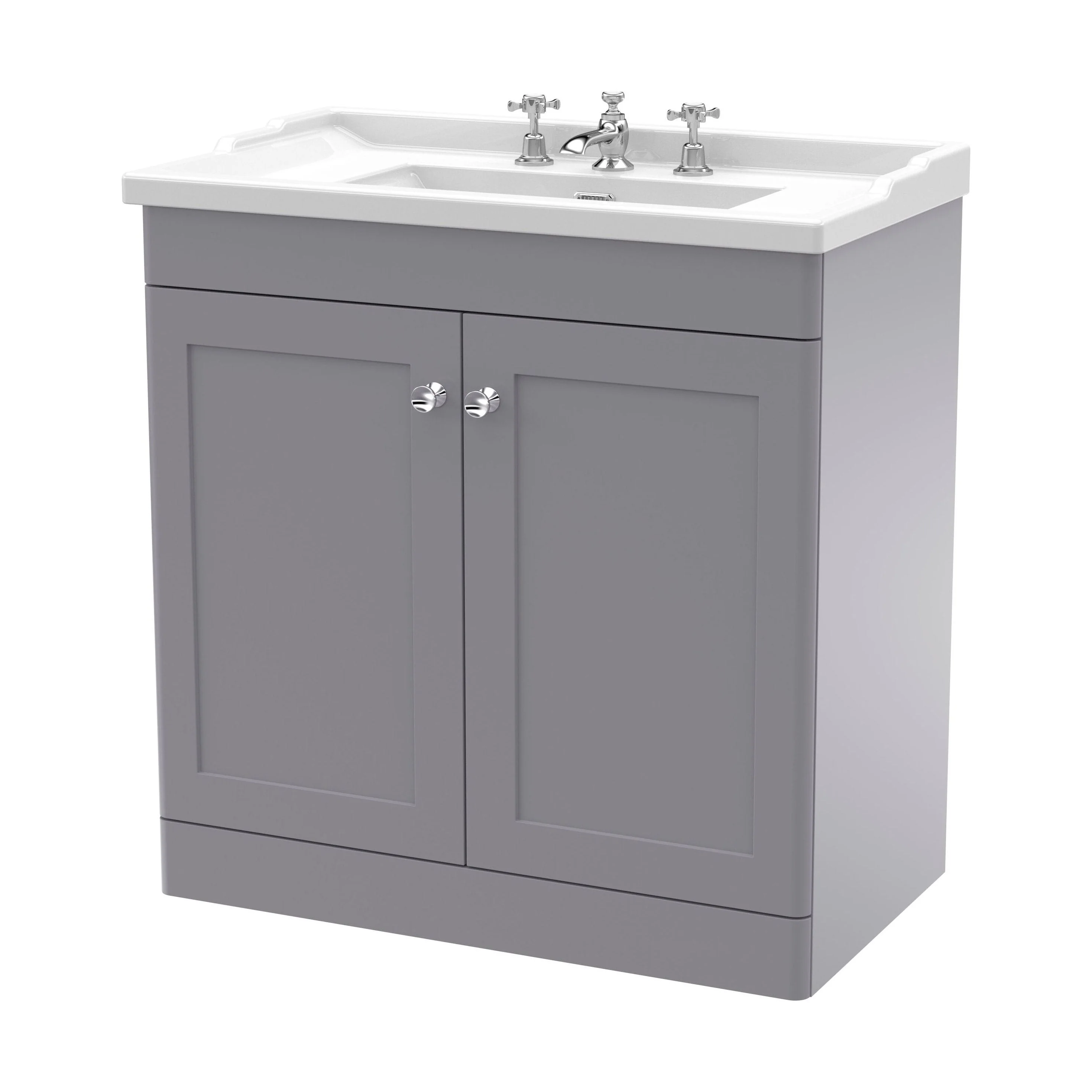 Swynnerton Traditional 2 Door Floor Standing Vanity Unit with Basin, Satin Grey, 800mm