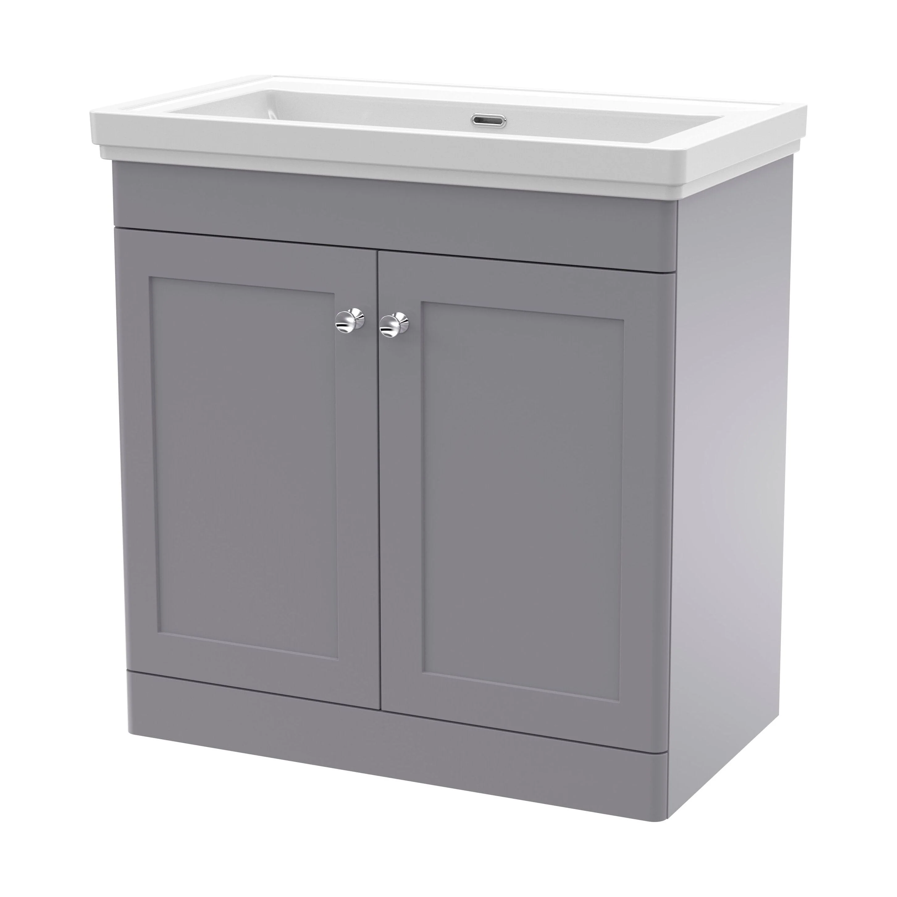 Swynnerton Traditional 2 Door Floor Standing Vanity Unit with Basin, Satin Grey, 800mm