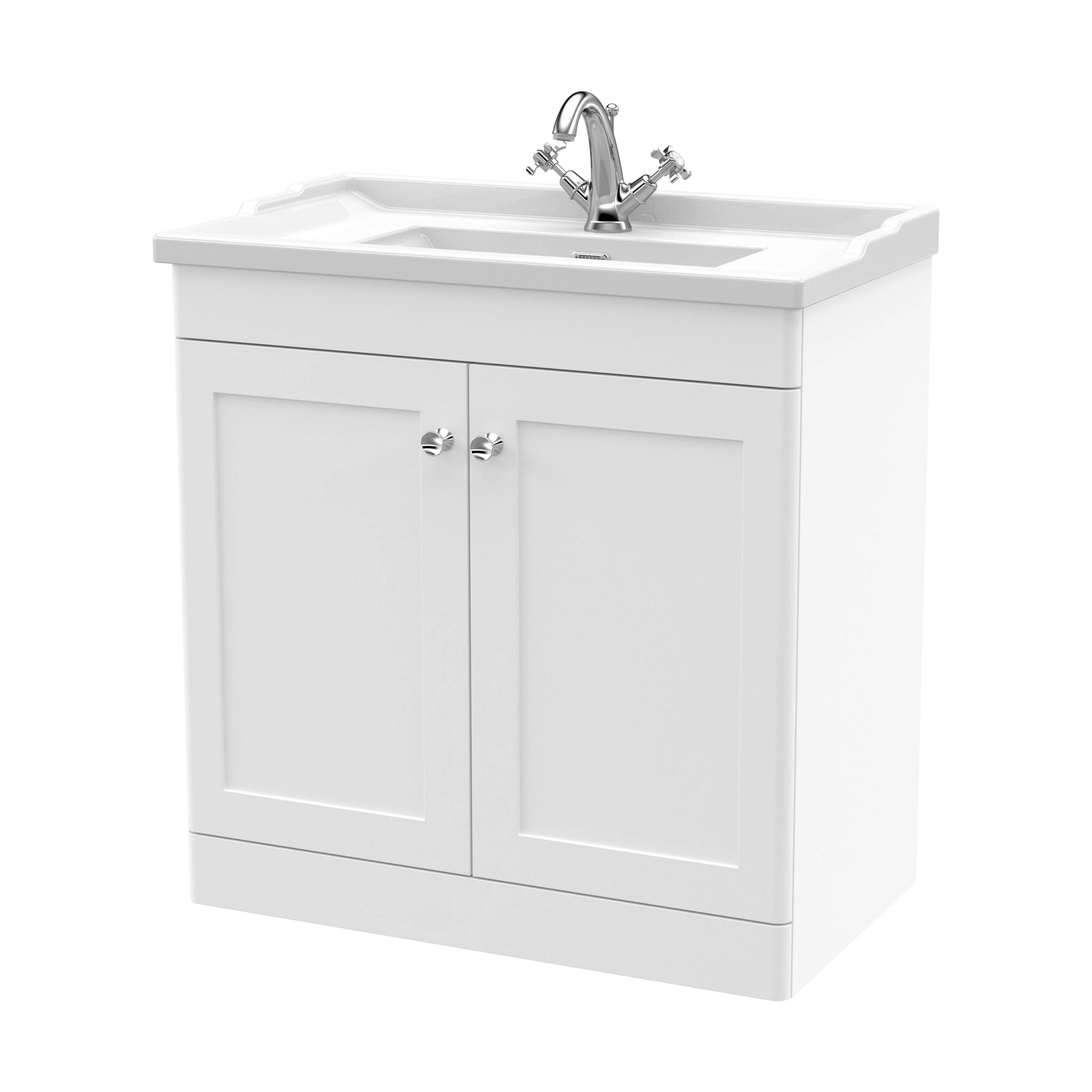 Swynnerton Traditional 2 Door Floor Standing Vanity Unit with Basin, Satin White, 800mm