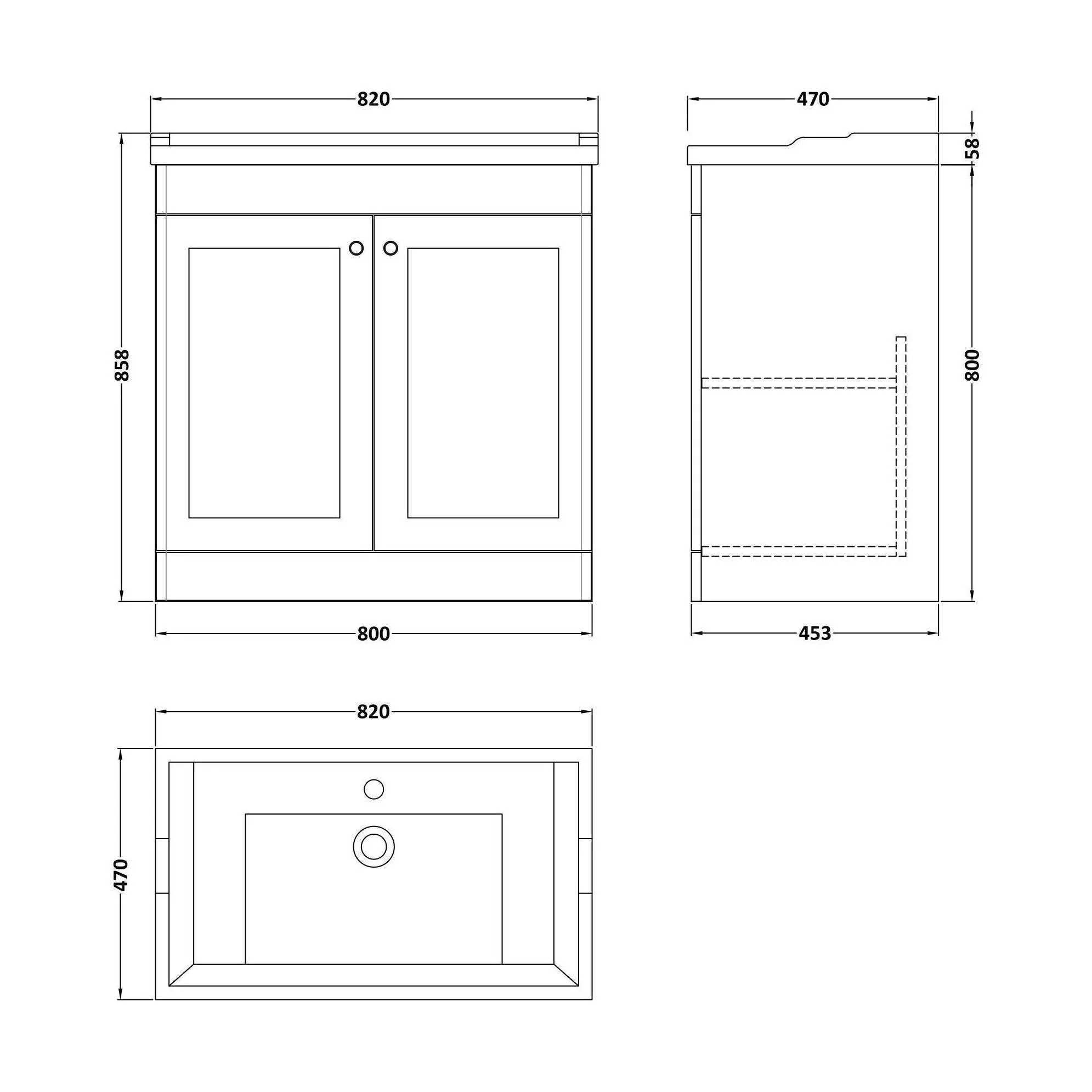 Swynnerton Traditional 2 Door Floor Standing Vanity Unit with Basin, Satin White, 800mm - Image 2