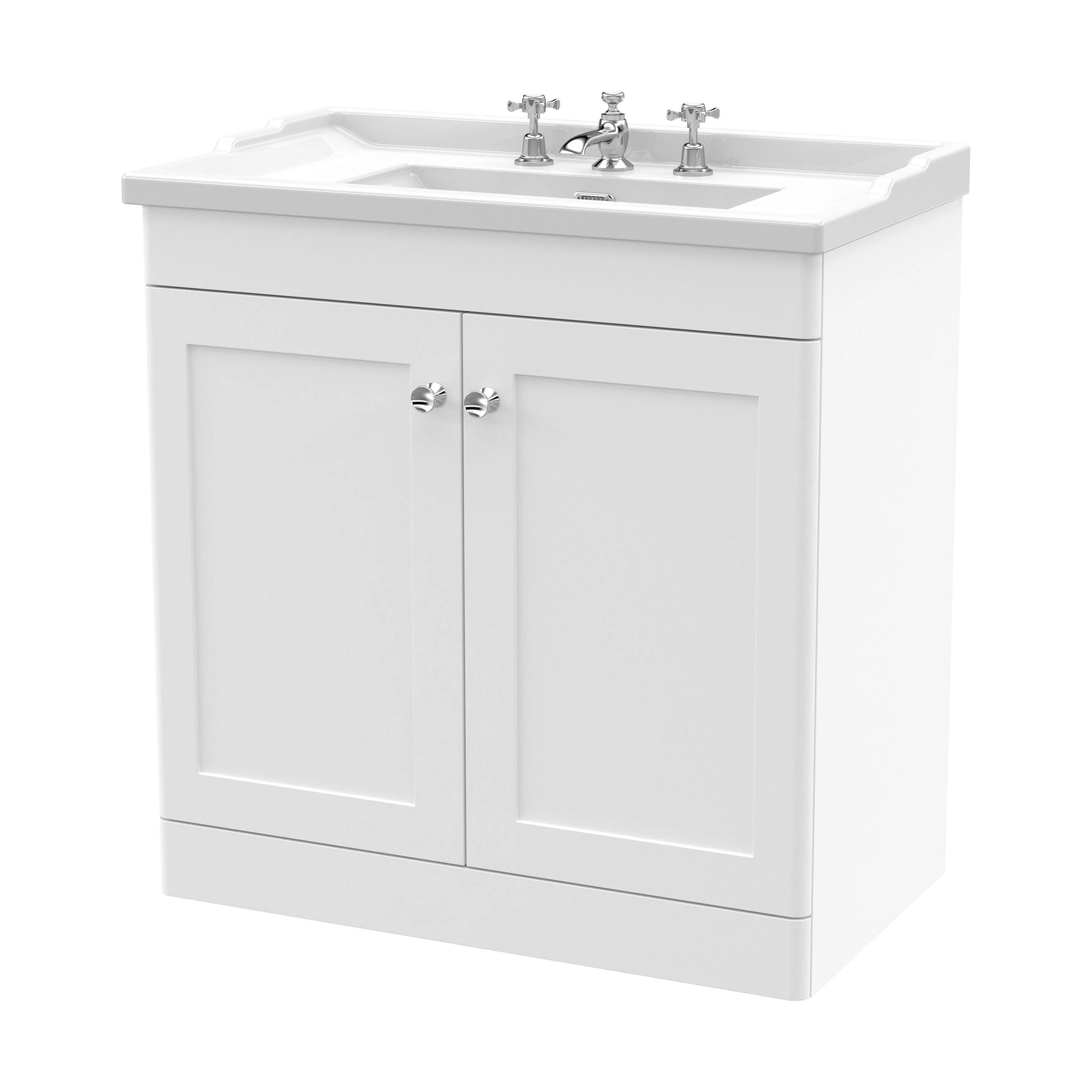 Swynnerton Traditional 2 Door Floor Standing Vanity Unit with Basin, Satin White, 800mm