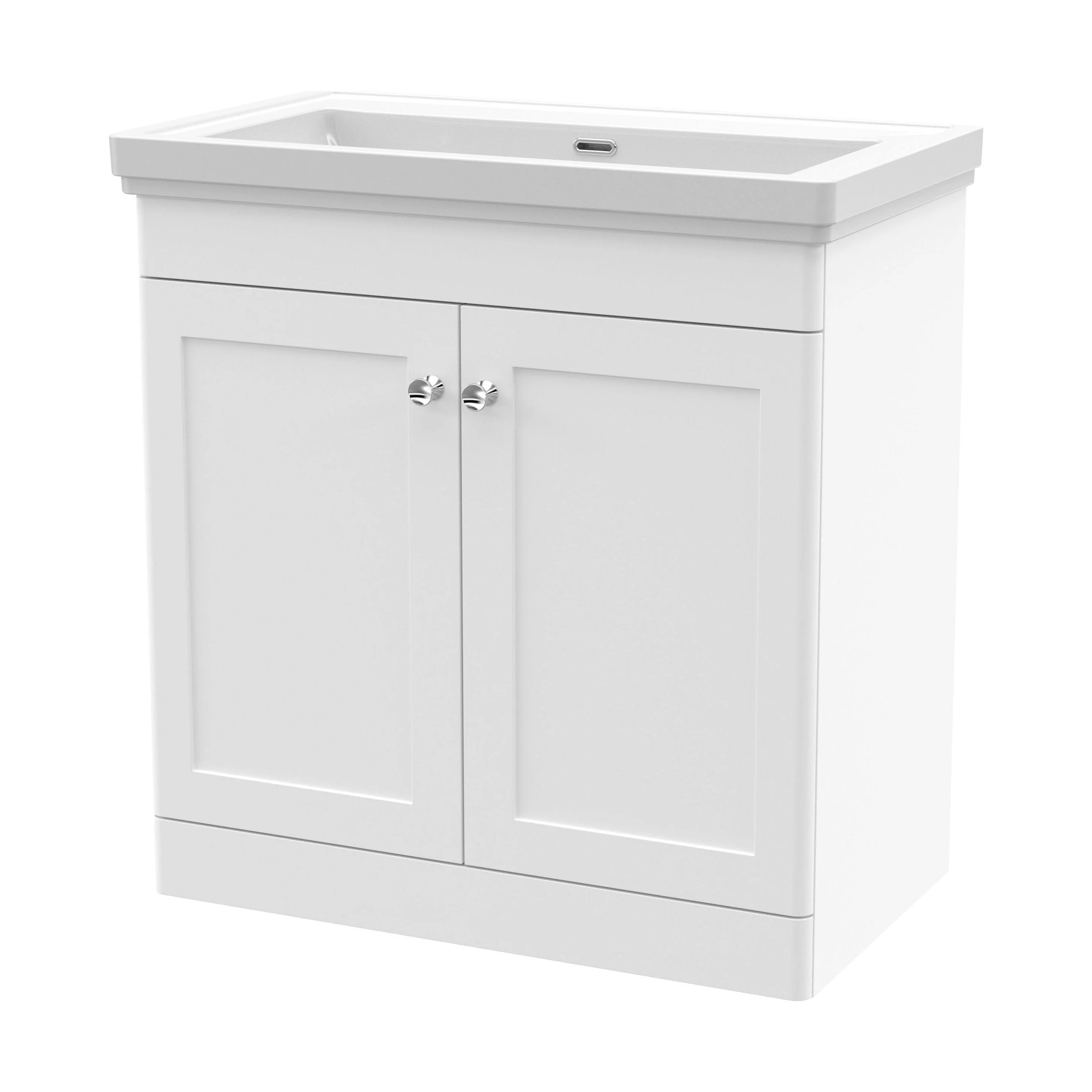 Swynnerton Traditional 2 Door Floor Standing Vanity Unit with Basin, Satin White, 800mm