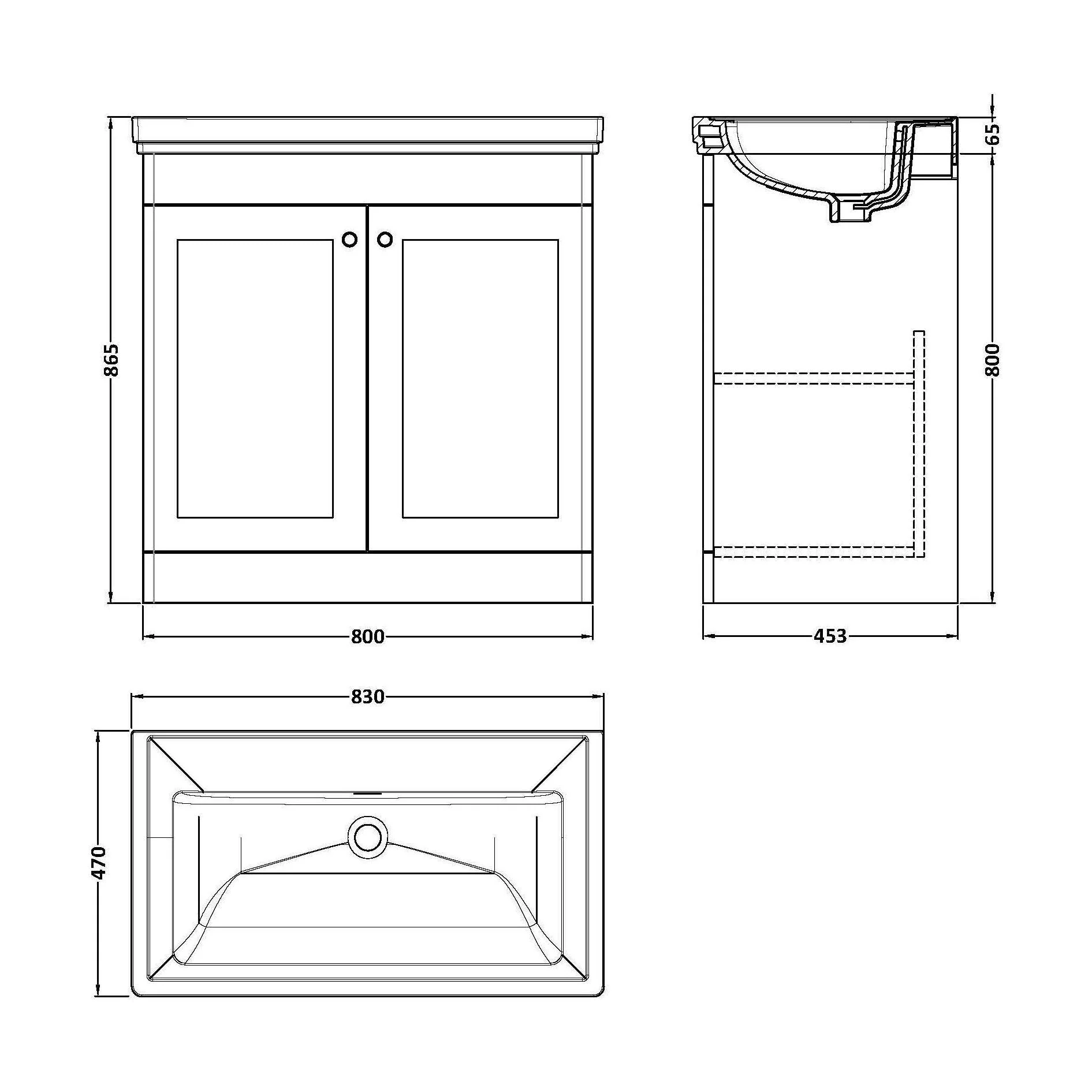 Swynnerton Traditional 2 Door Floor Standing Vanity Unit with Basin, Satin White, 800mm - Image 2