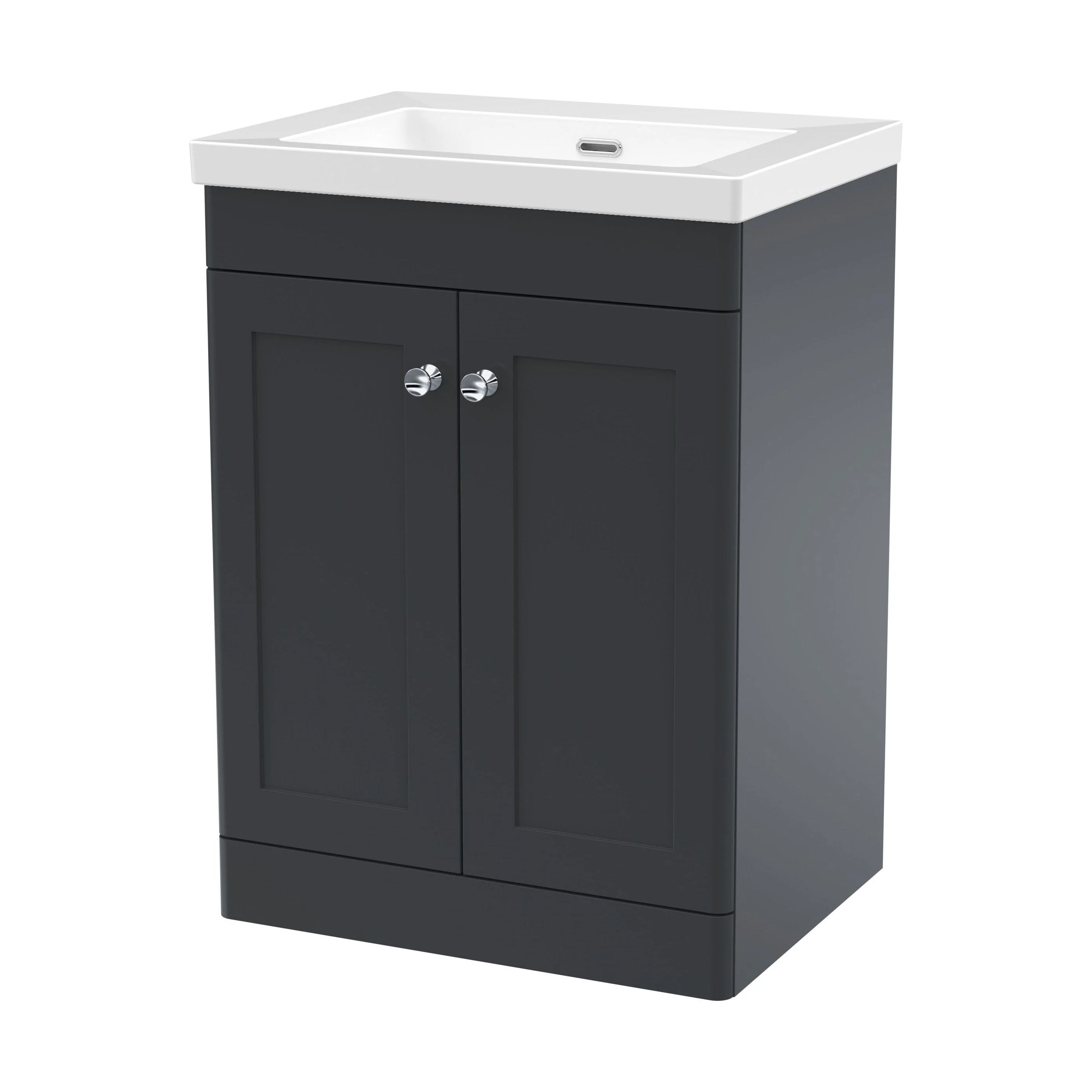 Swynnerton Traditional 2 Door Floor Standing Vanity Unit with Fireclay Basin, Dark Grey, 600mm